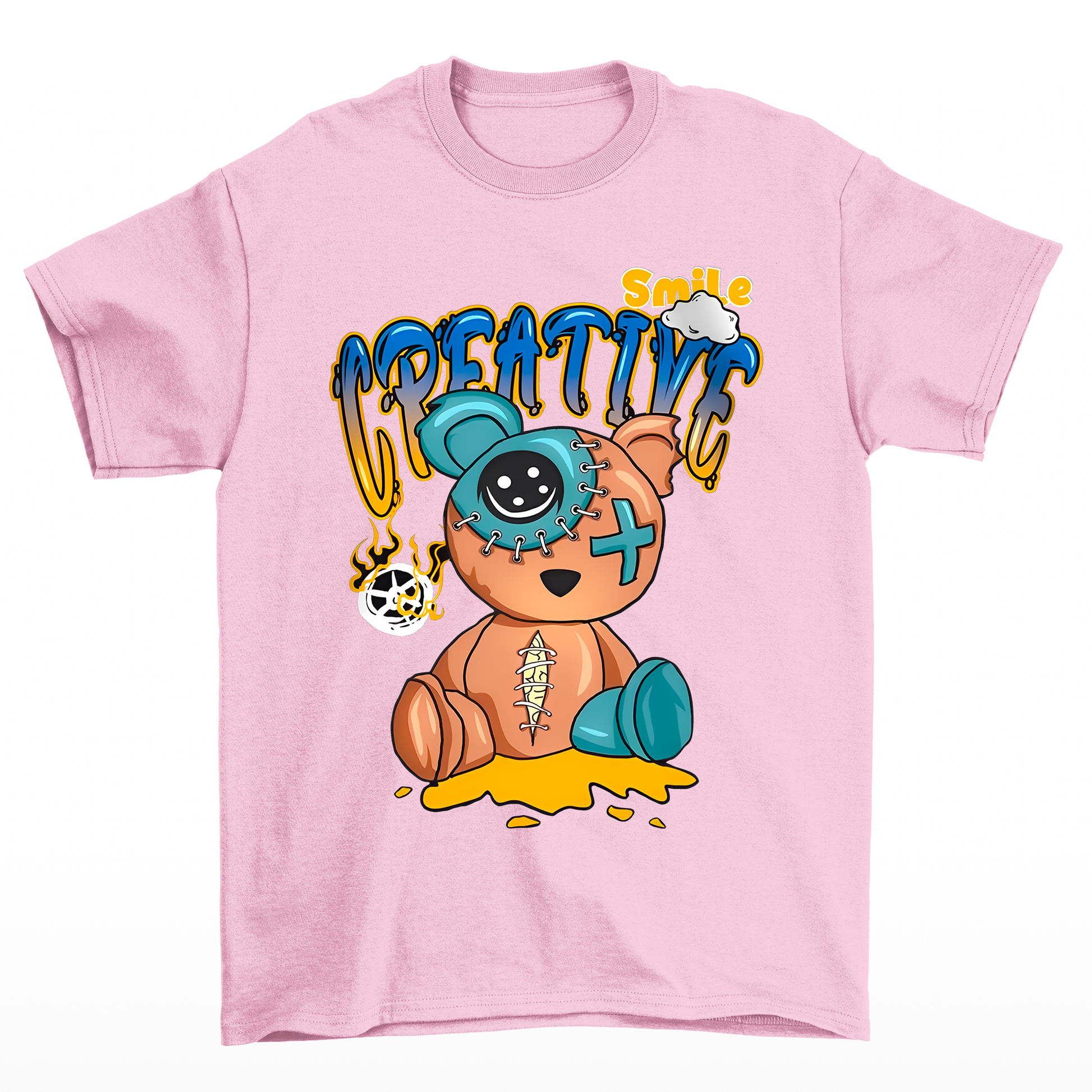 Camiseta Básica rosa bebê Unissex Com Estampa Ursinho Zombie - Rosa Bebê