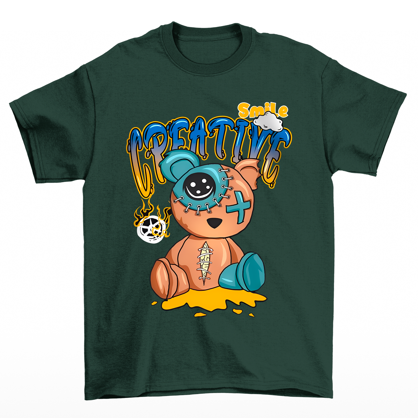 Camiseta Básica verde Unissex Com Estampa Ursinho Zombie - Verde
