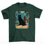 Camiseta Básica COm Estampa Gatinho Preto Prateleira De Livros- Verde