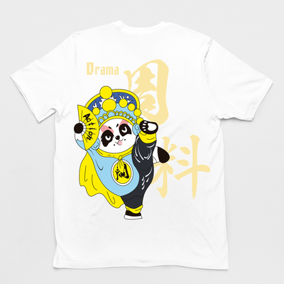 camiseta básica com estampa leque panda escrito drama em cima - Branco