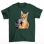 Camiseta básica com estampa gato segurando arma- Verde