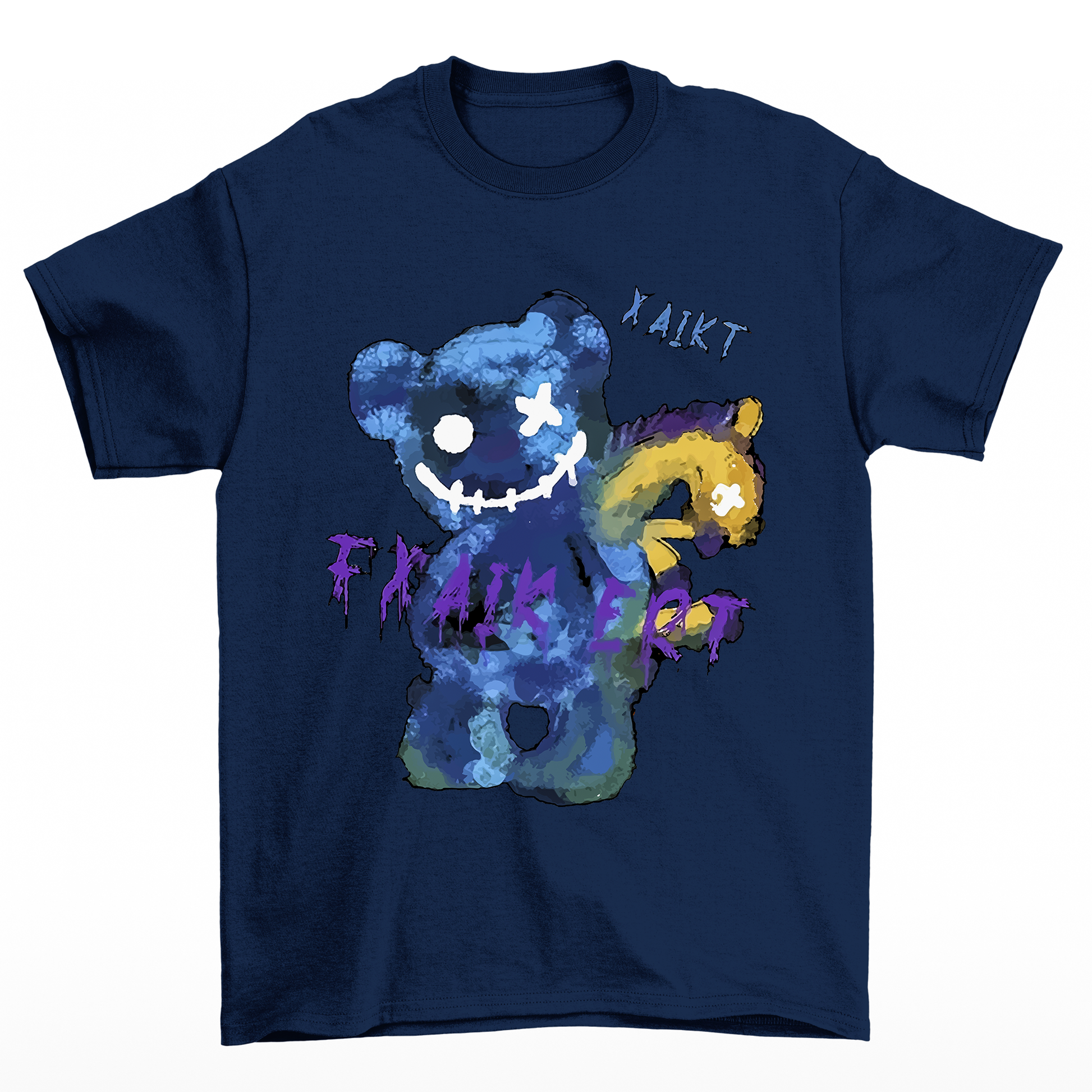 Camiseta basica azul Com Estampa Ursinho Sorriso Macabro - Azul Marinho