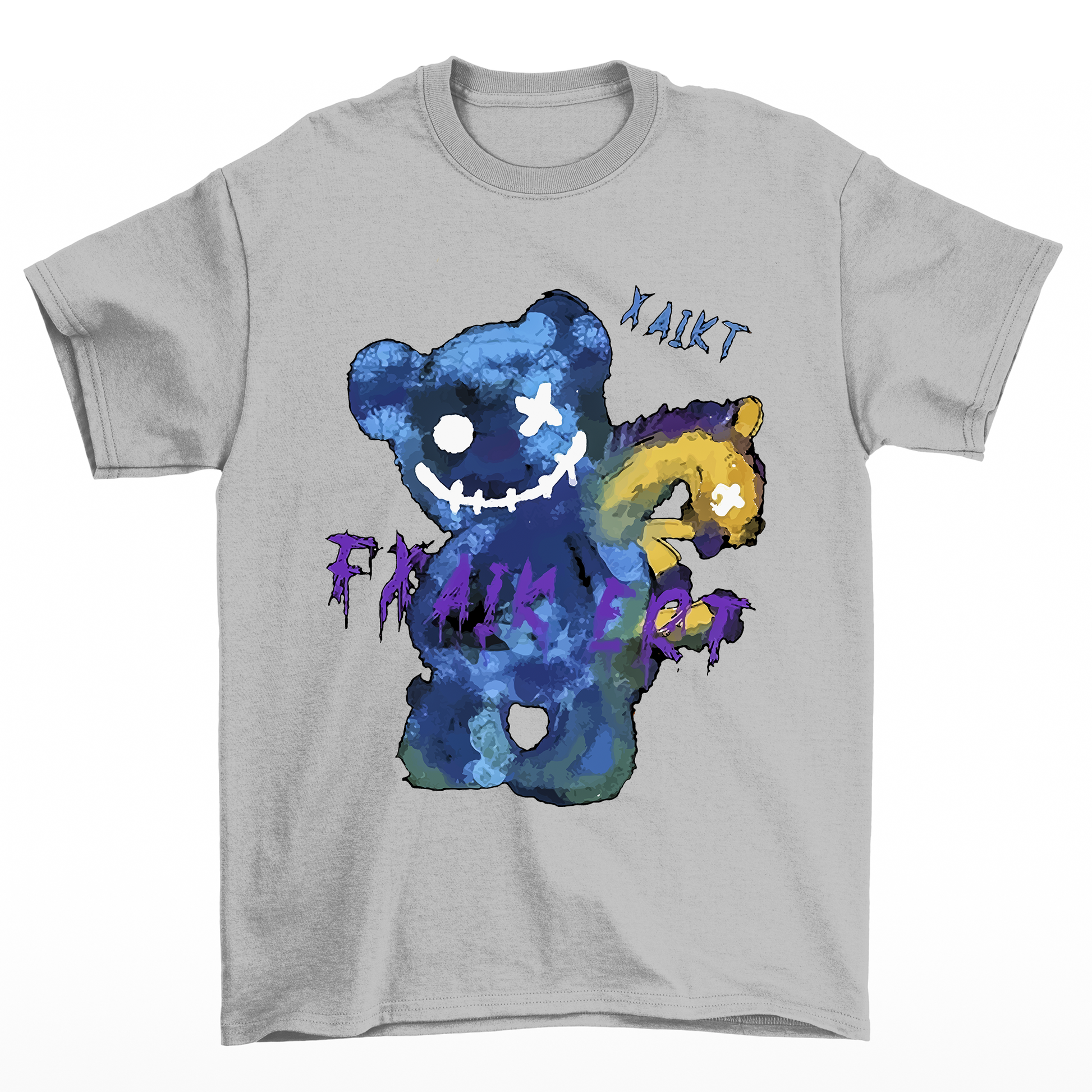 Camiseta basica cinza Com Estampa Ursinho Sorriso Macabro - Cinza