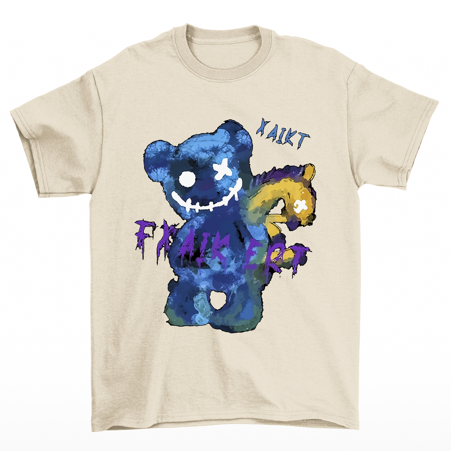 Camiseta basica pérola Com Estampa Ursinho Sorriso Macabro - Pérola