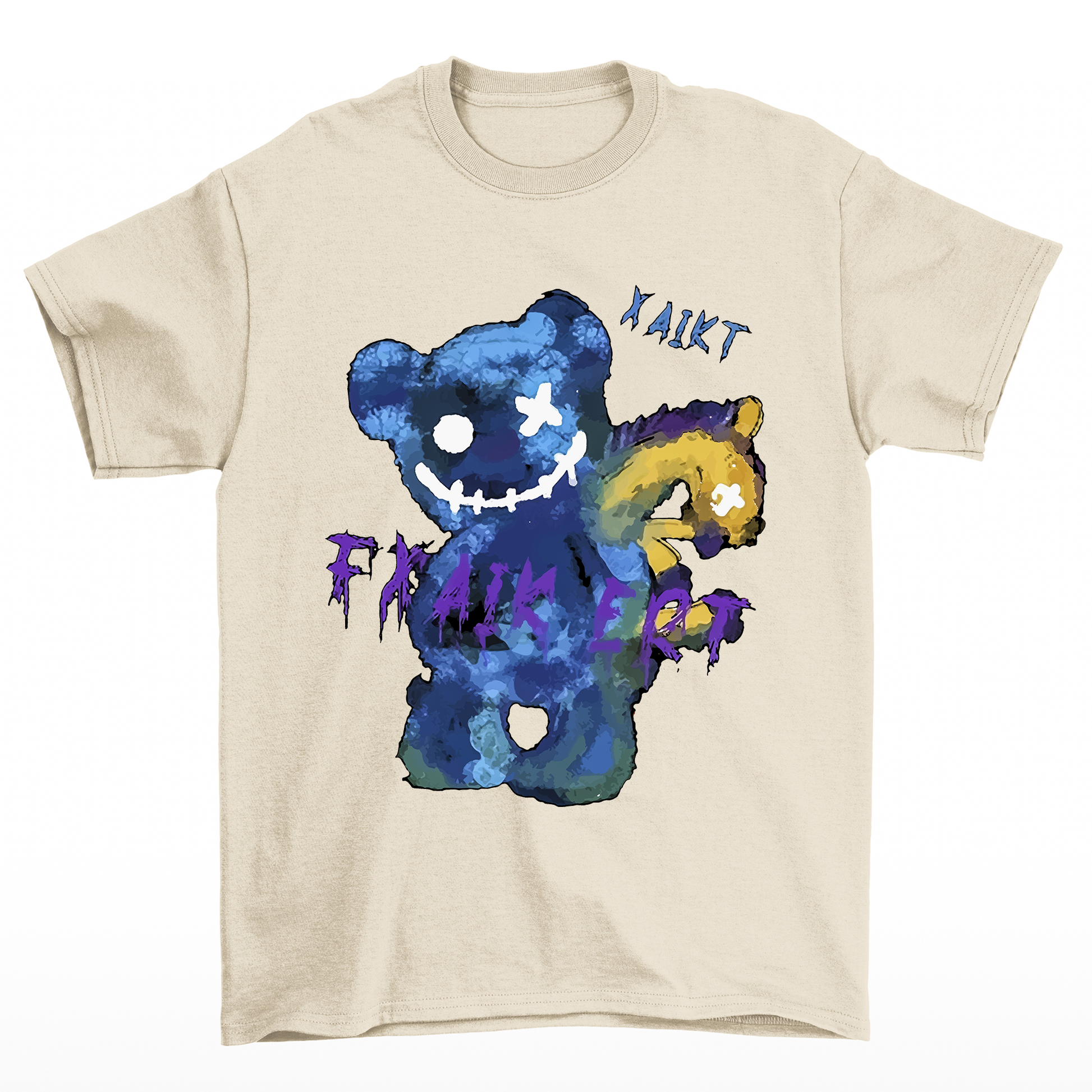 Camiseta basica pérola Com Estampa Ursinho Sorriso Macabro - Pérola