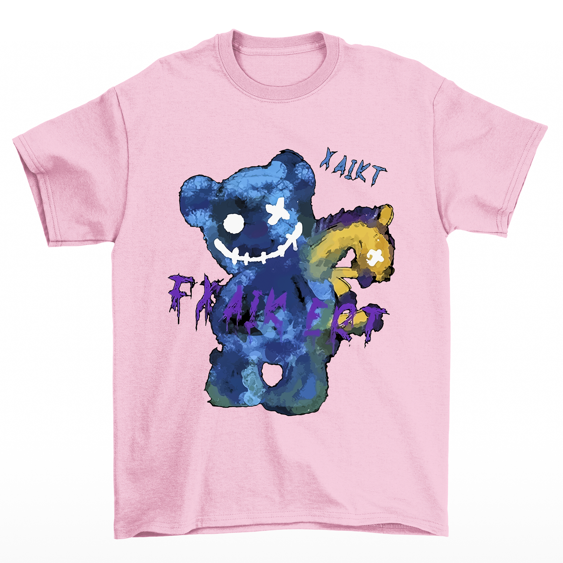 Camiseta basica rosa bebê Com Estampa Ursinho Sorriso Macabro - Rosa Bebê