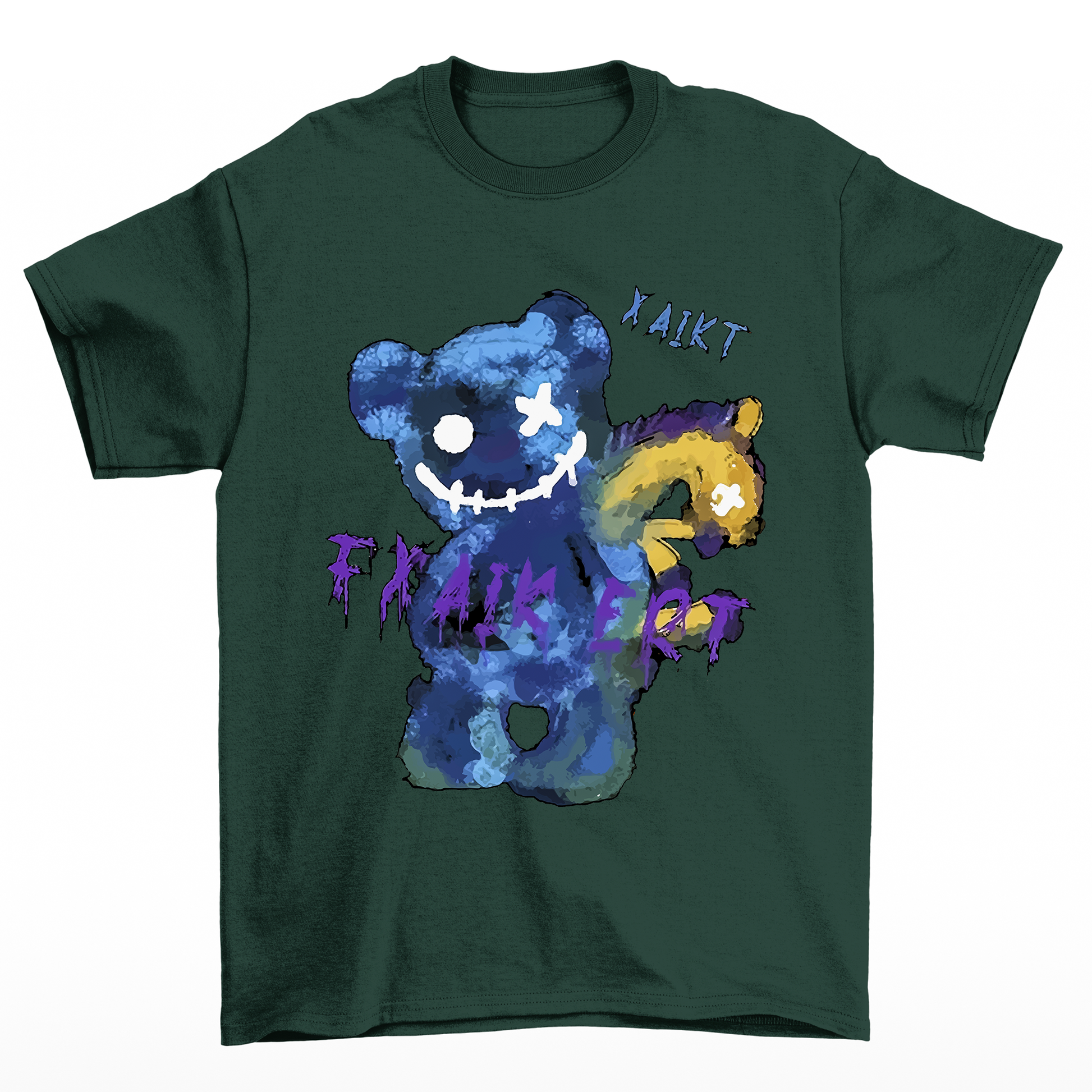 Camiseta basica verde Com Estampa Ursinho Sorriso Macabro - Verde