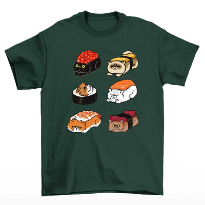 Camiseta básica com estampa gatinhos sushi- Verde