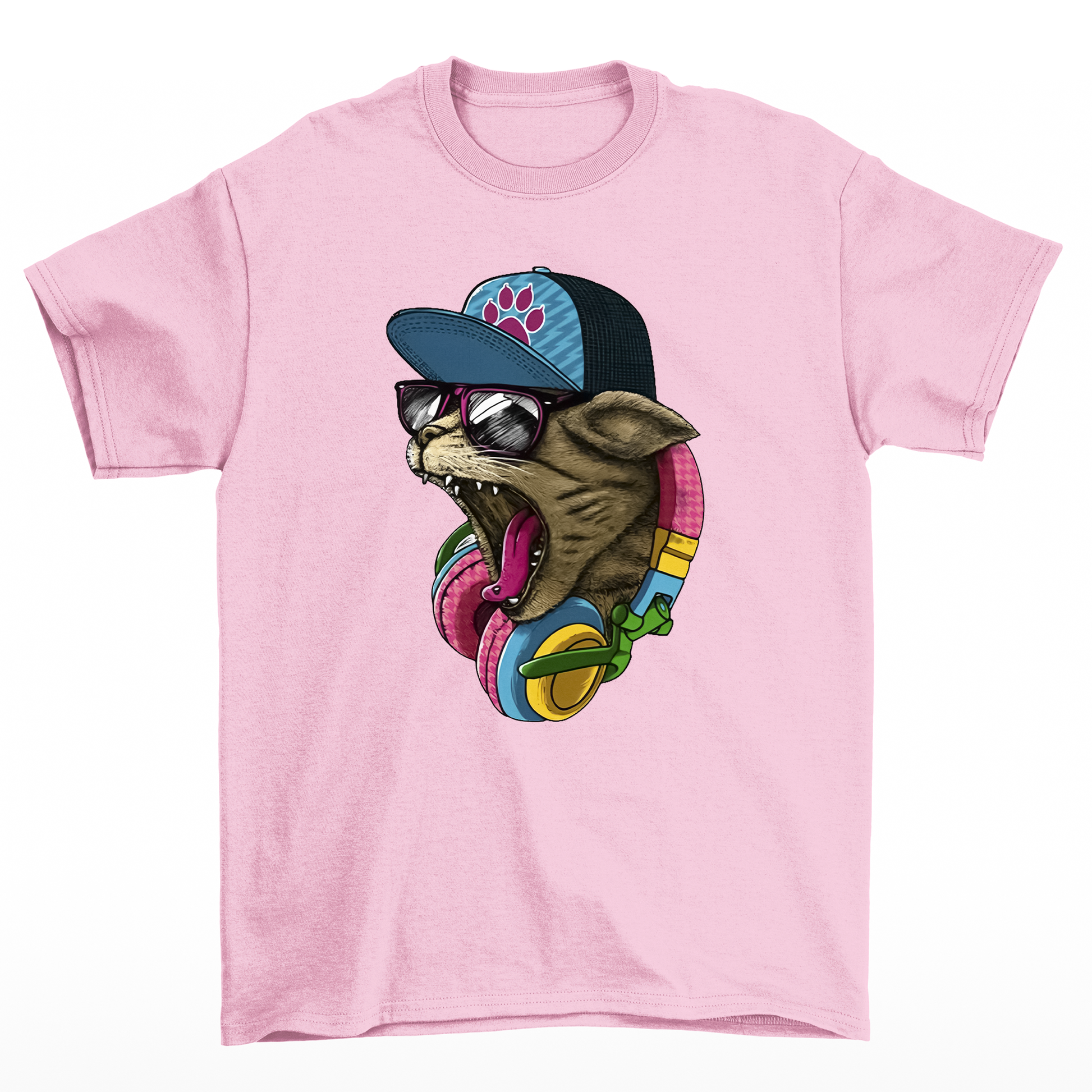 camiseta básica com estampa gatinho rapper- Rosa bebe