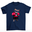 Camiseta básica com estampa de gato com luvas de boxe- Azul-marinho