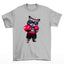 Camiseta básica com estampa de gato com luvas de boxe- Cinza
