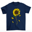 Camiseta Básica Girassol Skull Flower -  azul marinho