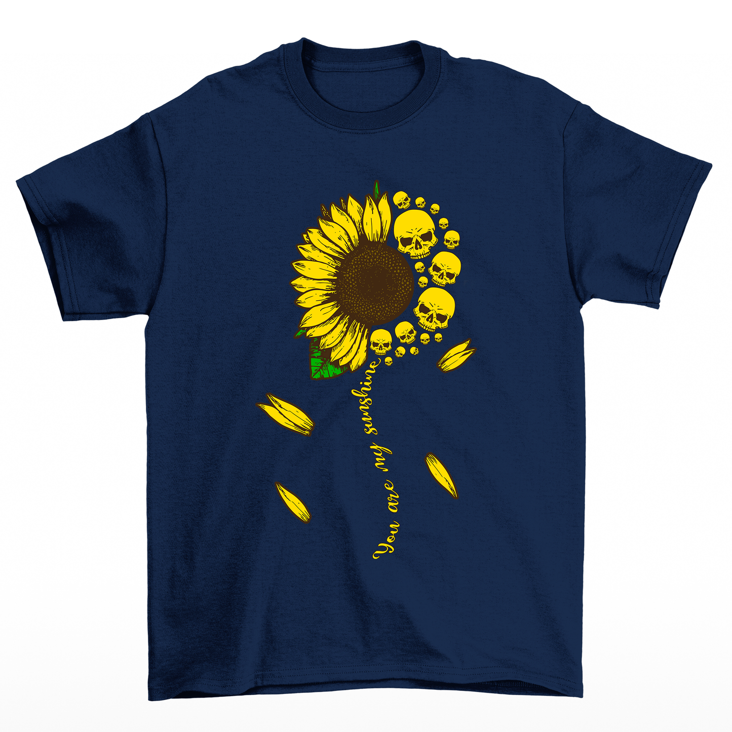 Camiseta Básica Girassol Skull Flower -  azul marinho