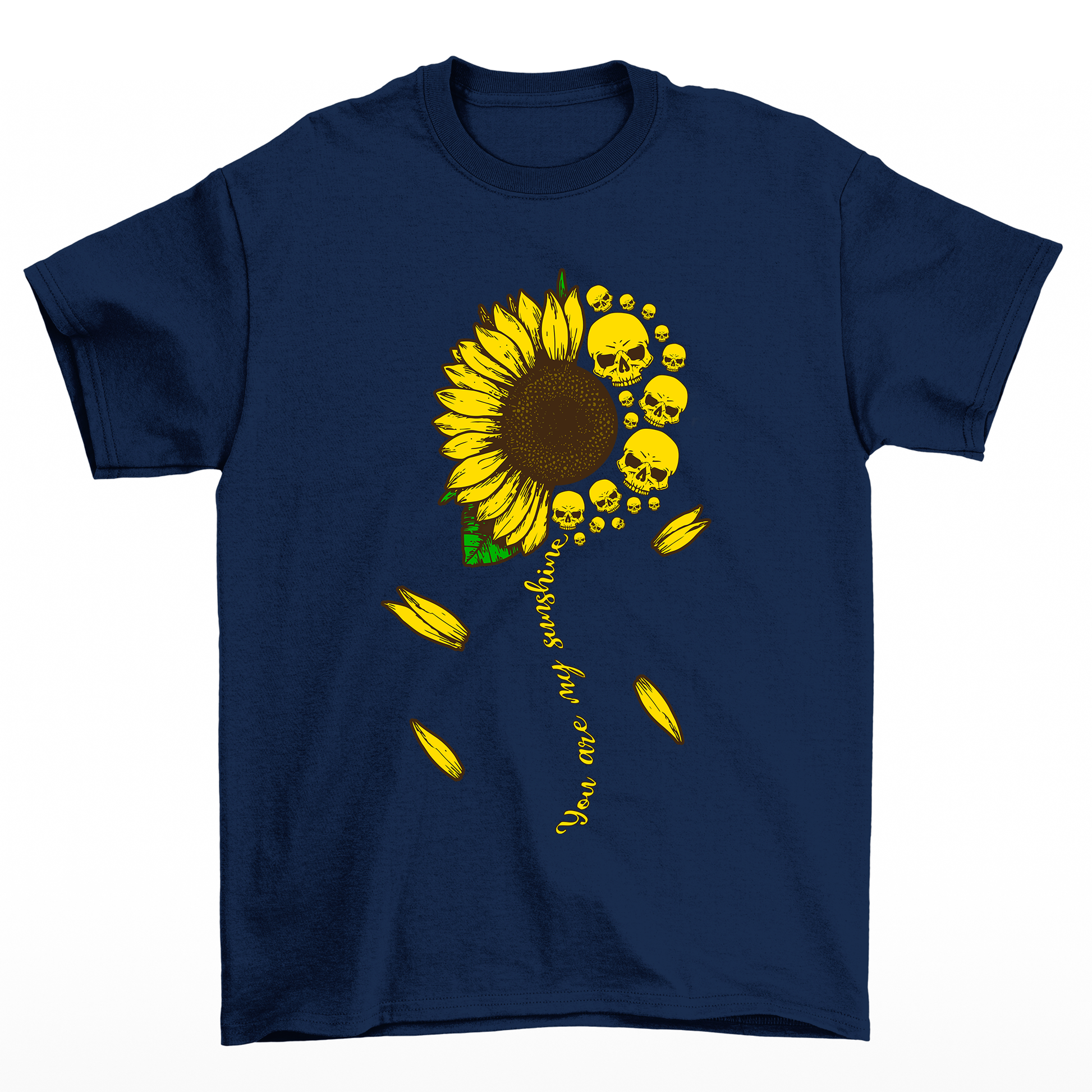 Camiseta Básica Girassol Skull Flower -  azul marinho