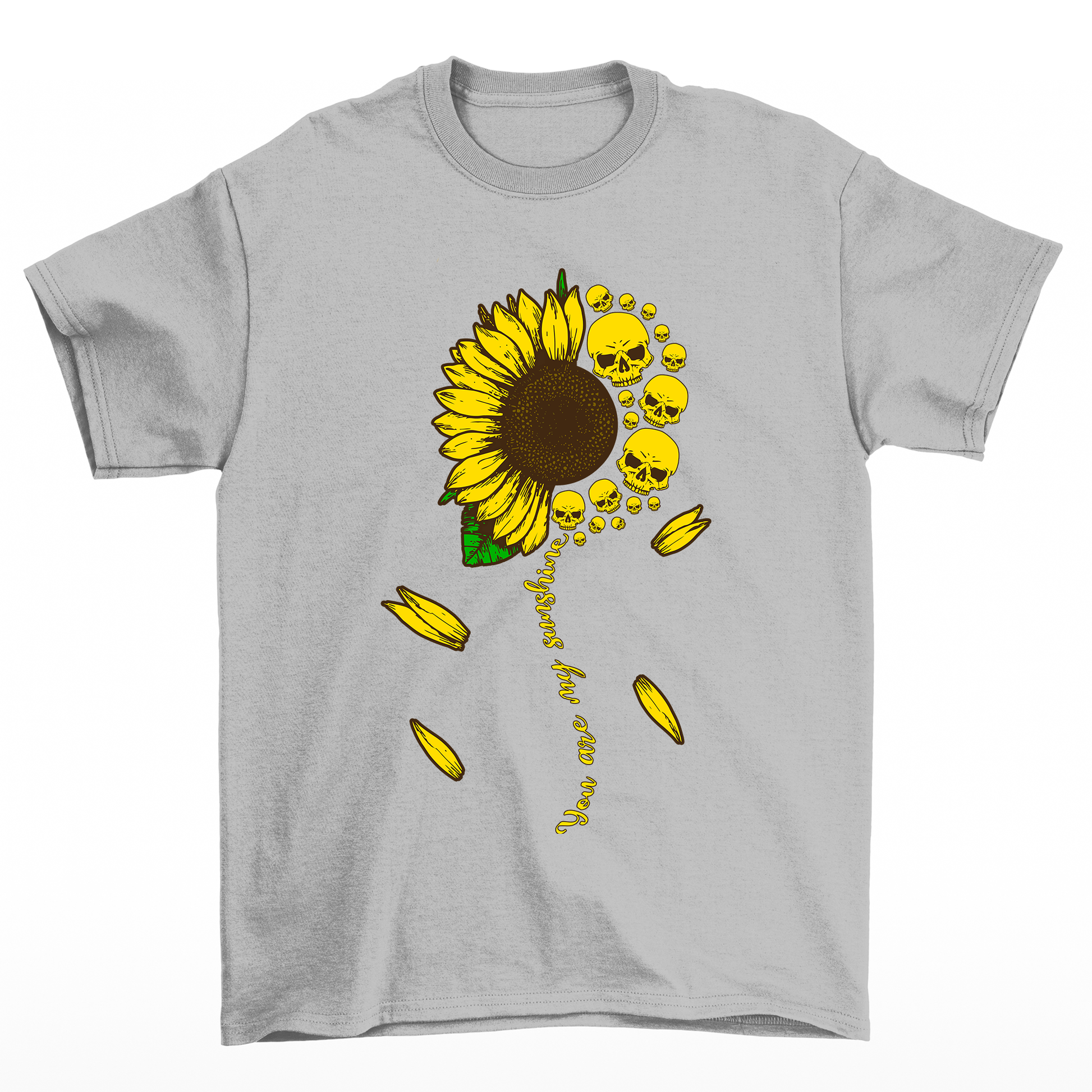Camiseta Básica Girassol Skull Flower -  cinza