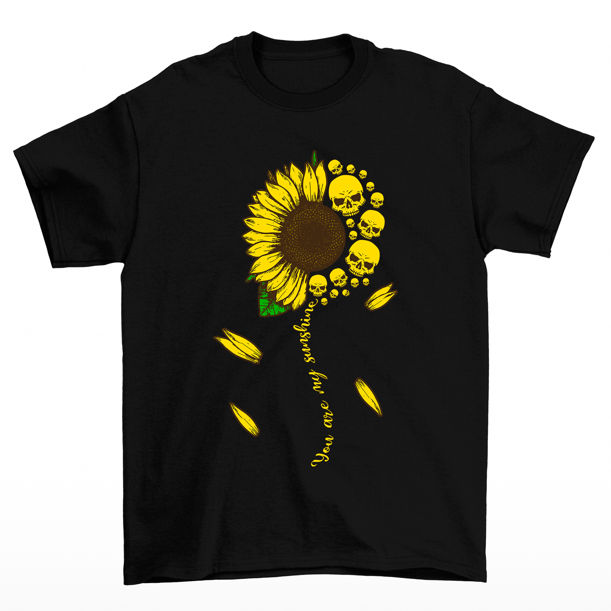 Camiseta Básica Girassol Skull Flower- preto