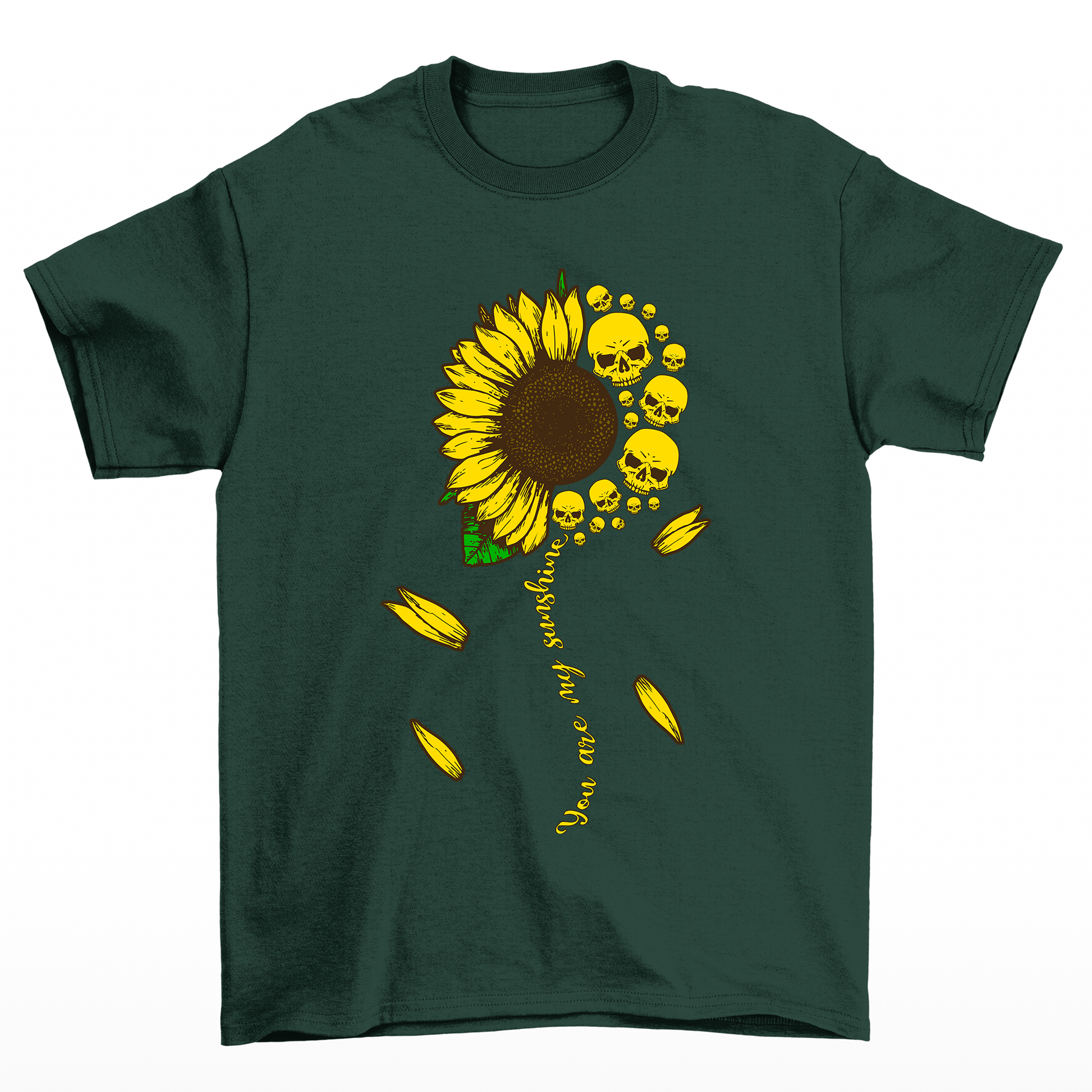 camiseta básica girassol com caveiras- Verde