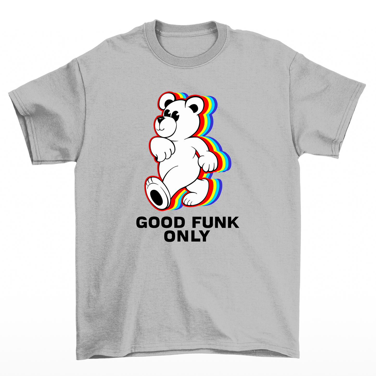 Camiseta Básica Unissex Com Estampa Ursinho Arco-íris Cores - cinza