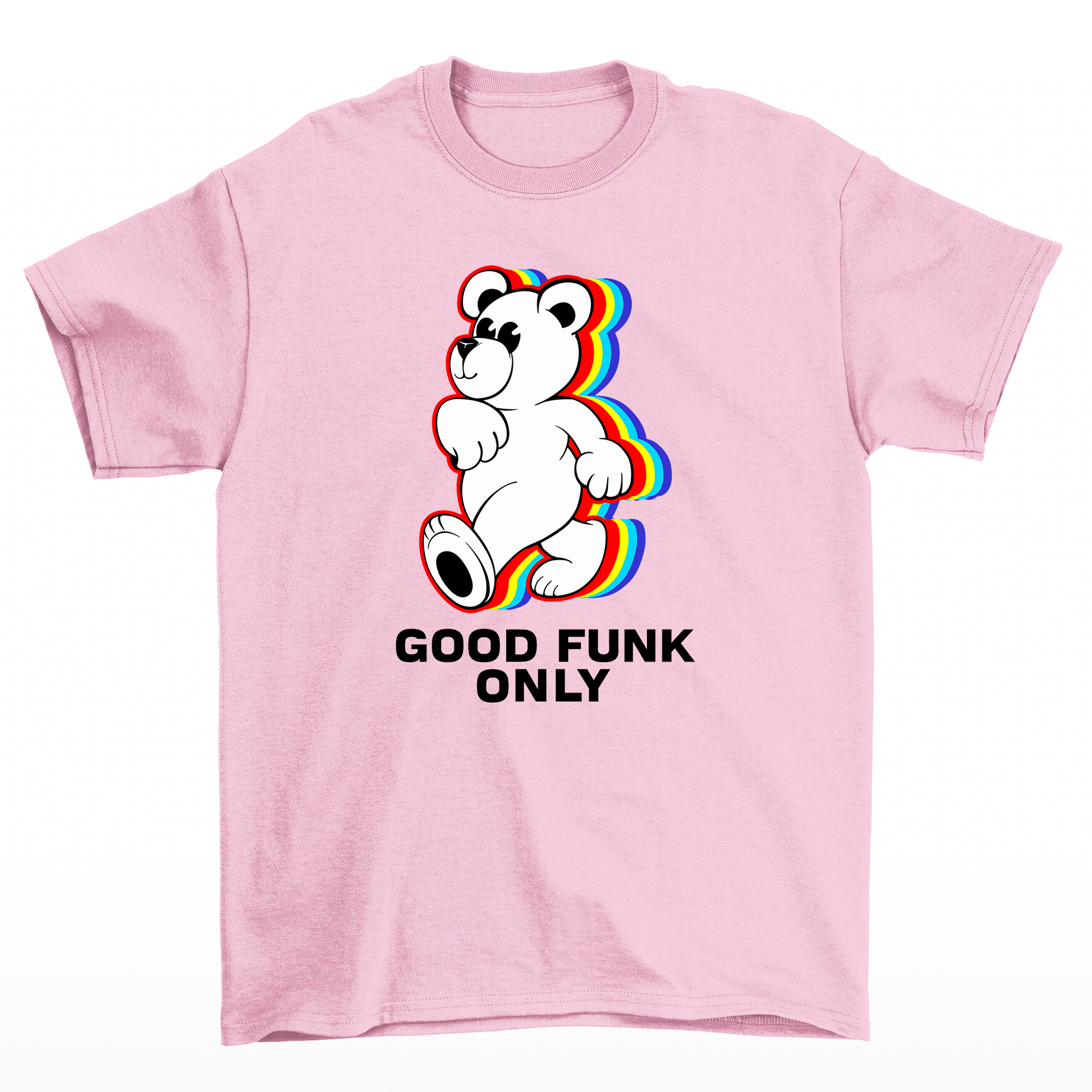 Camiseta Básica Unissex Com Estampa Ursinho Arco-íris Cores - rosa bebê