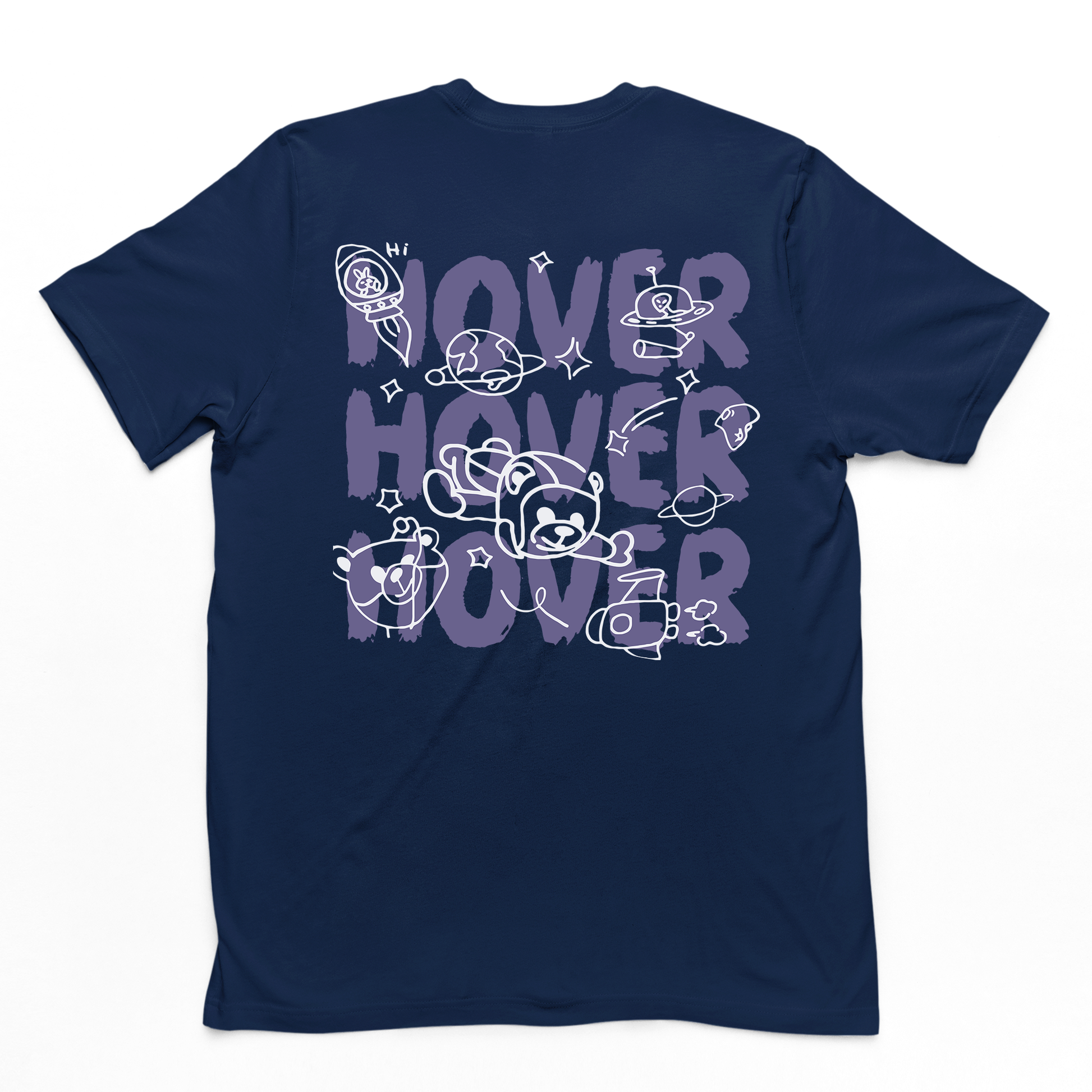 camiseta básica estampa de ursinho astronauta - azul marinho