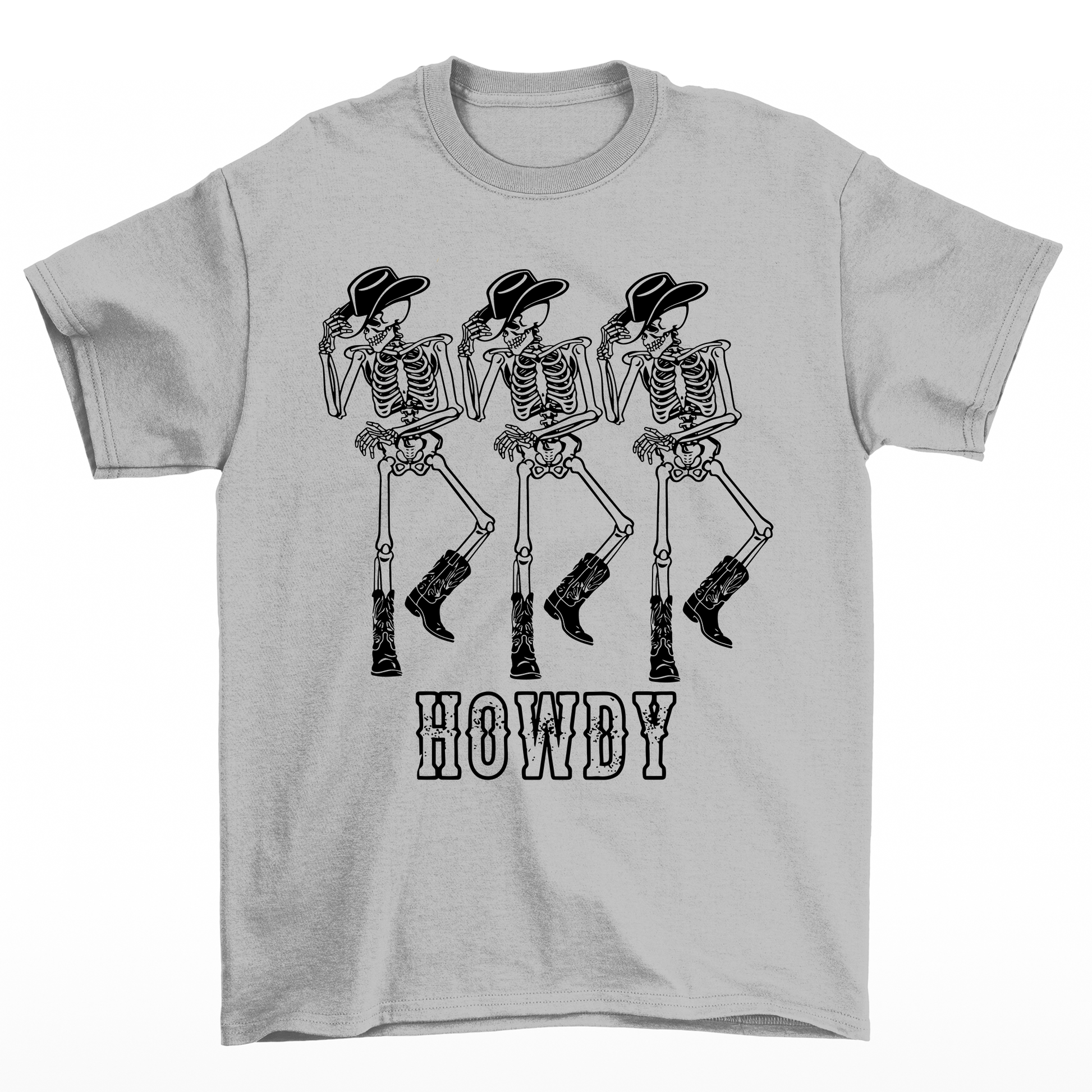 Camiseta Básica Feminina Com Estampa Cowboy Esqueleto- Cinza