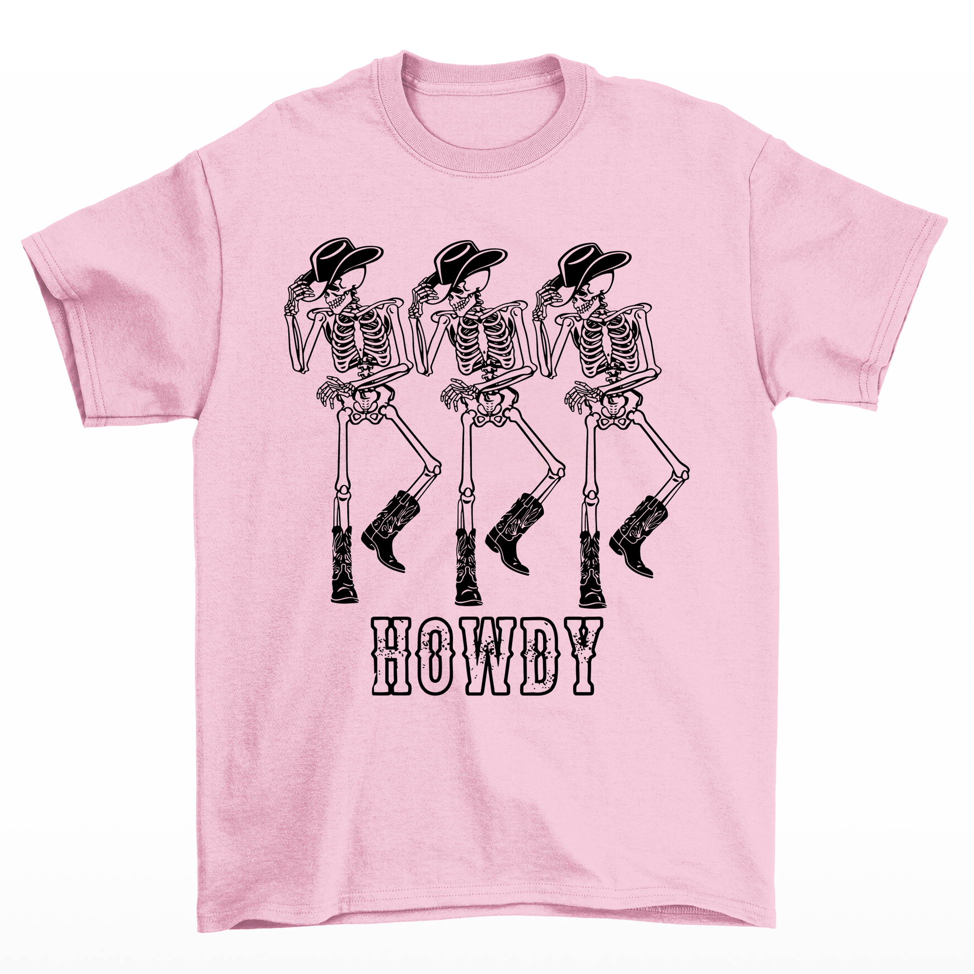 Camiseta Básica Feminina Com Estampa Cowboy Esqueleto- Rosa bebe