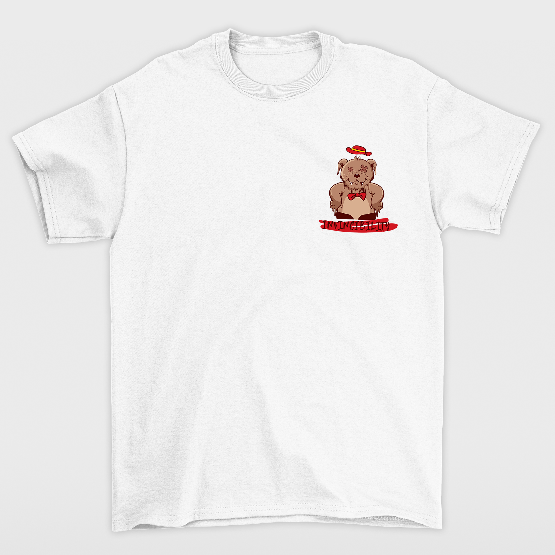Camiseta Básica Unissex Invicibility Bear Heart - BRANCO 