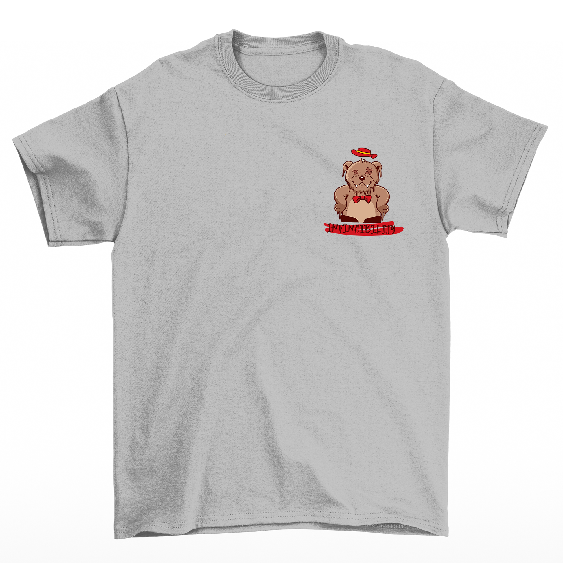 Camiseta Básica Unissex Invicibility Bear Heart - CINZA 