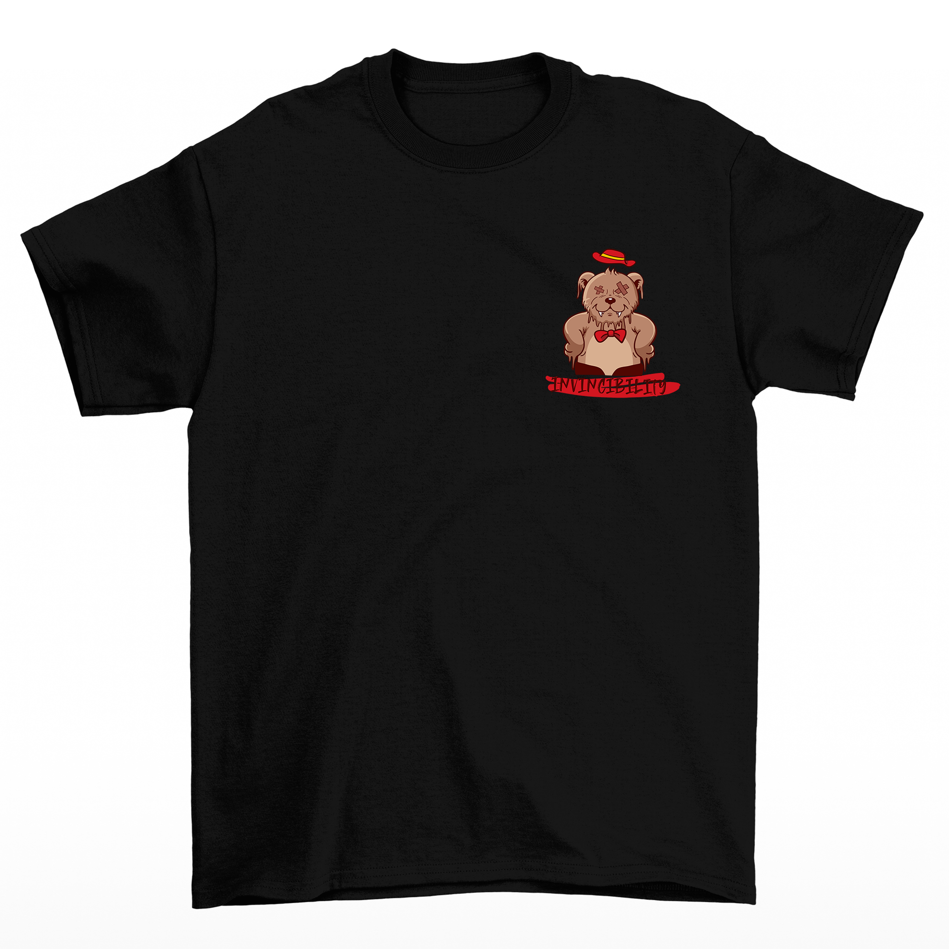 Camiseta Básica Unissex Invicibility Bear Heart - PRETO 