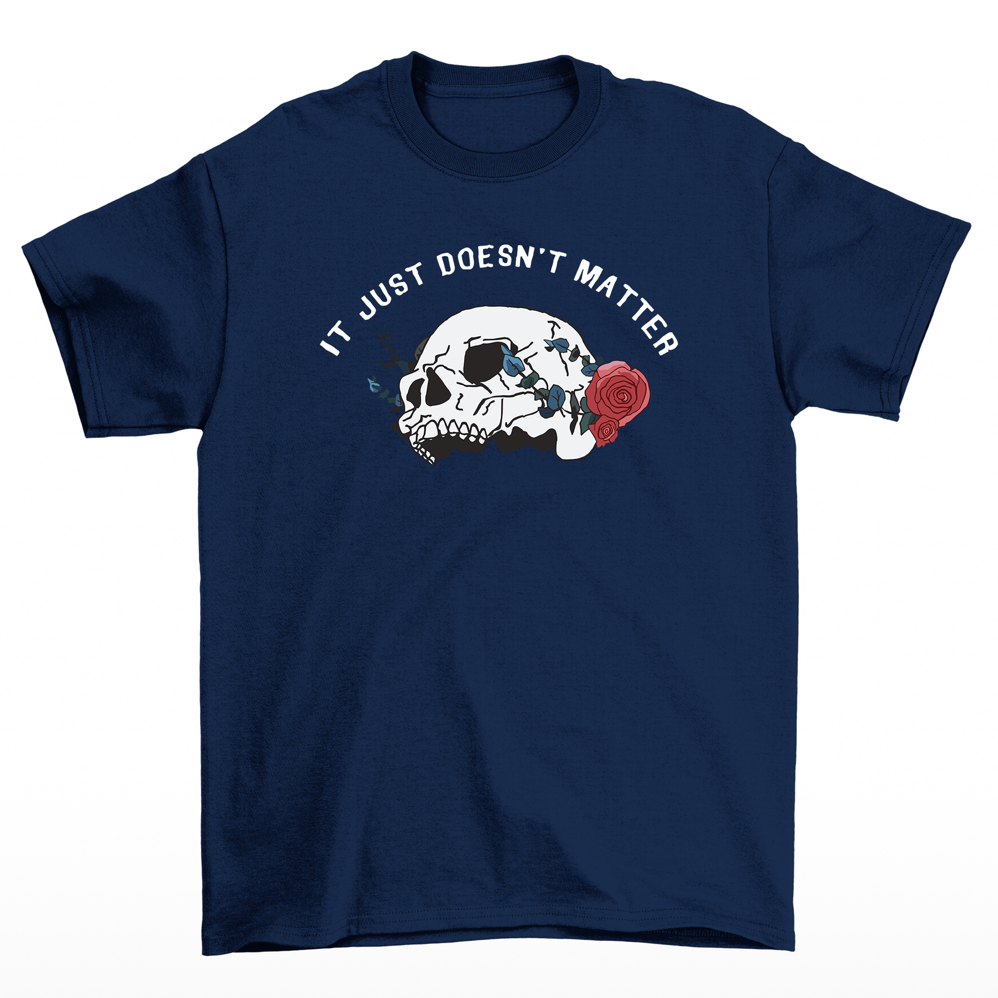 Camiseta Básica Unissex It Just Doesn't Matter Skull Rose - azul-arinho