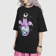 Camiseta Básica Feminina Magic Cat Skull