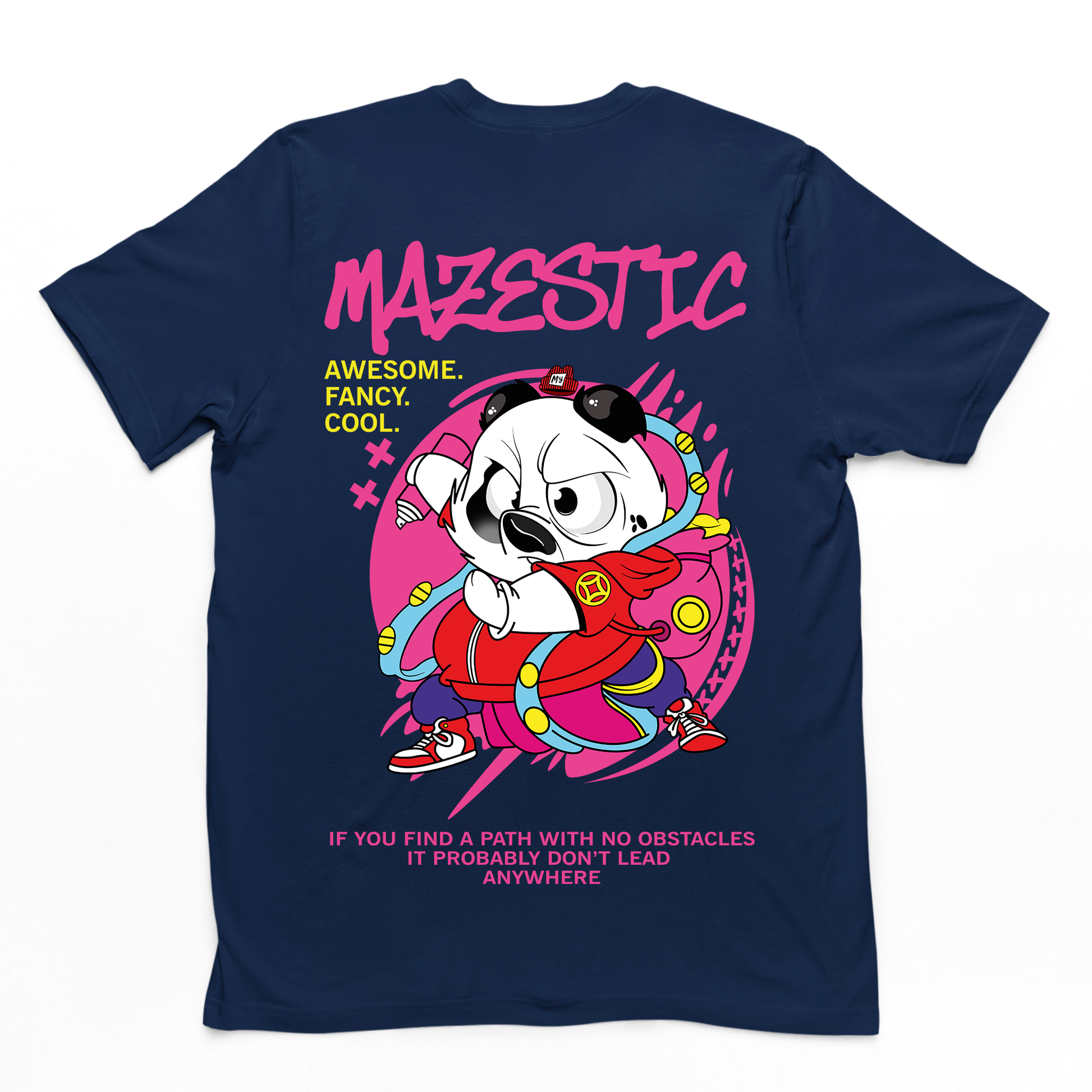 Camiseta rosa Básica Com Estampa Panda Pixador - Azul Marinho