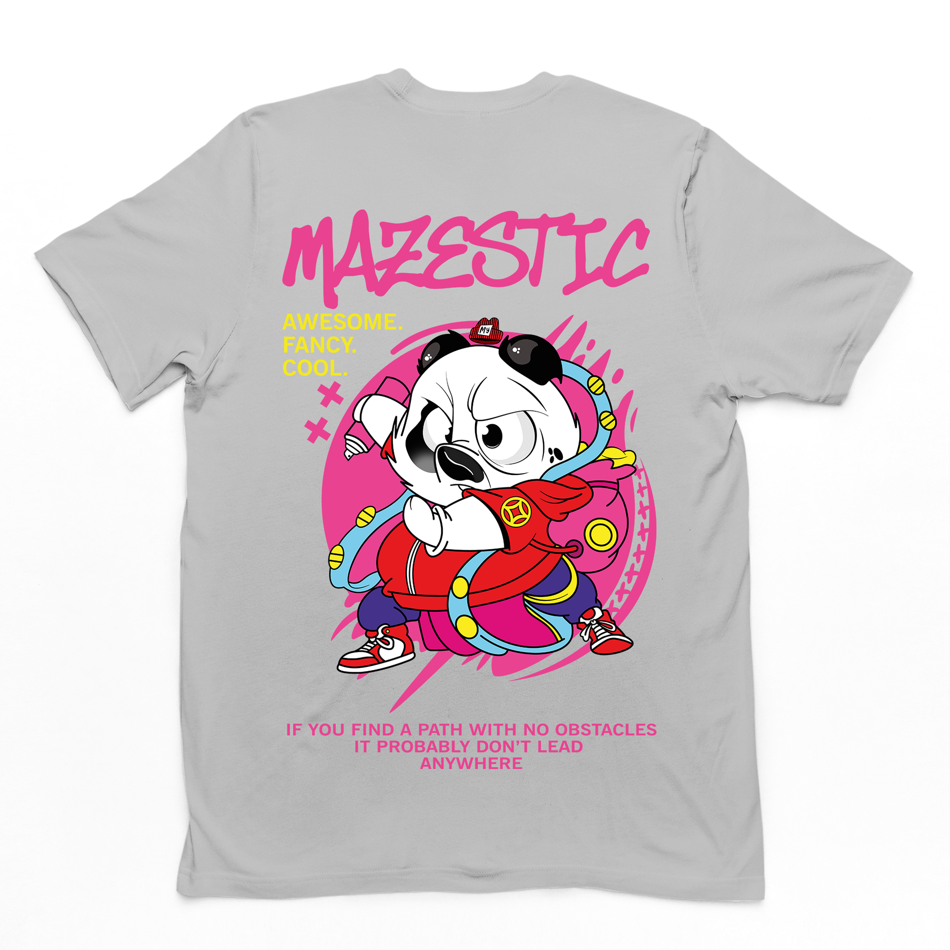Camiseta rosa Básica Com Estampa Panda Pixador - Cinza