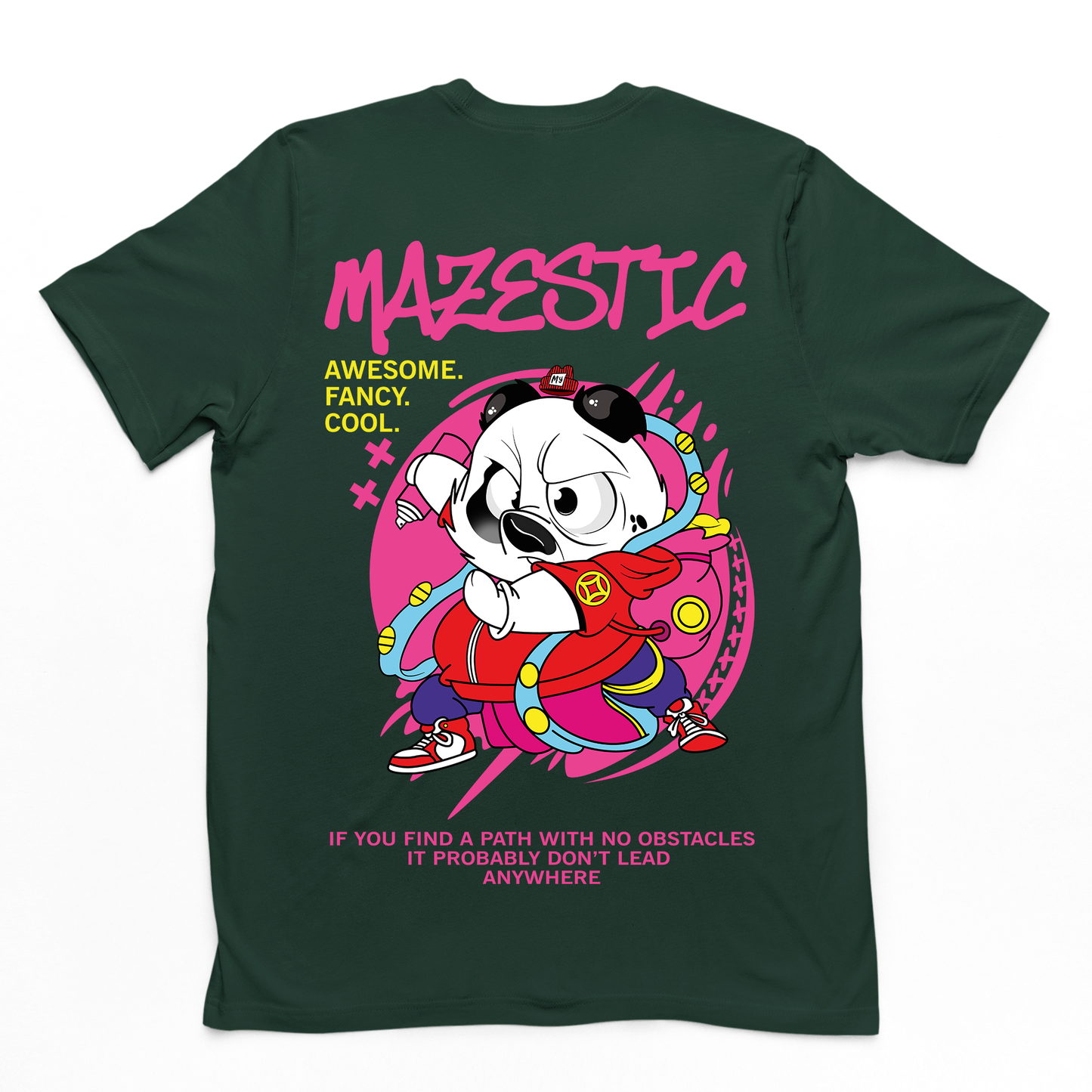 Camiseta rosa Básica Com Estampa Panda Pixador - Verde