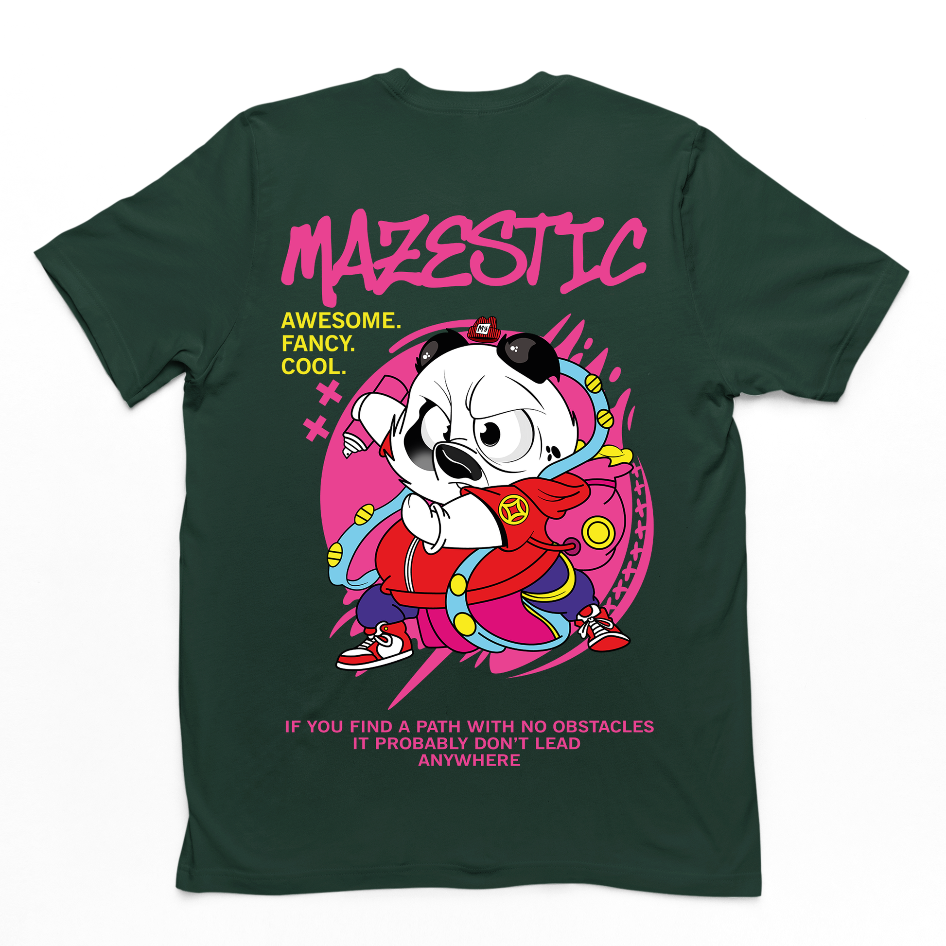 Camiseta rosa Básica Com Estampa Panda Pixador - Verde