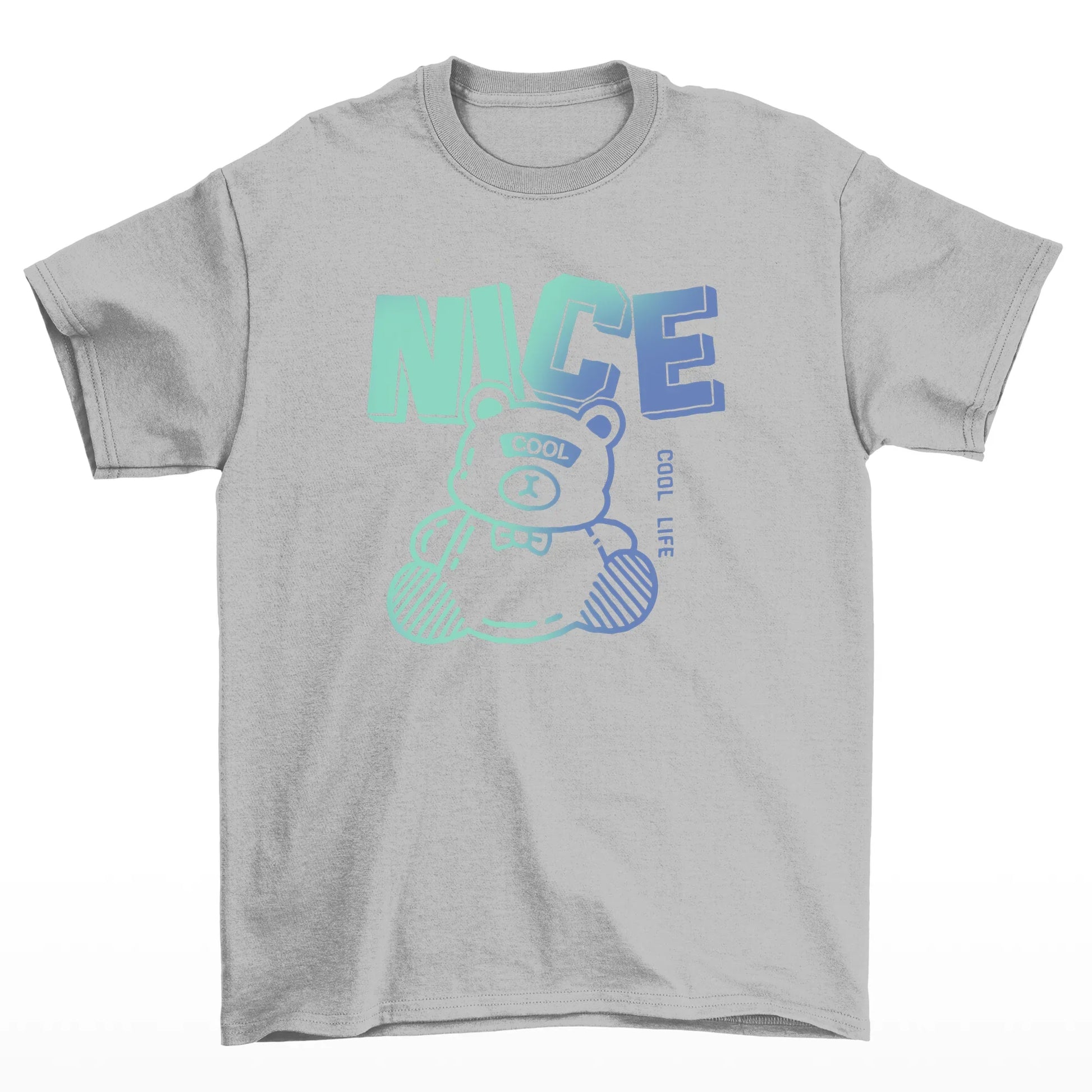 Camiseta Básica cinza Unissex Com Estampa Urso De Pelúcia - Cinza