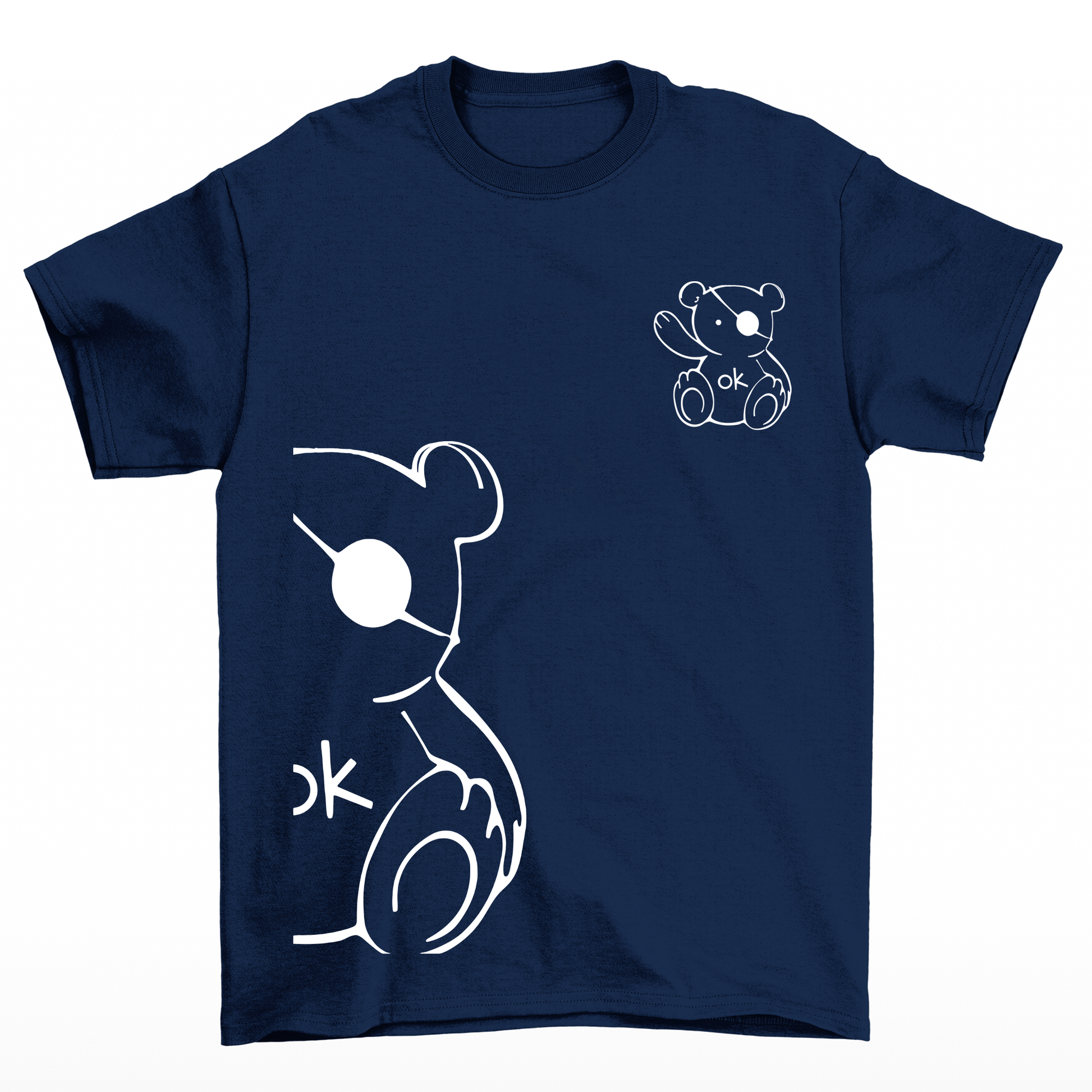 Camiseta Básica Feminina azul marinho Com Estampa Ursinho Acenando - Azul Marinho