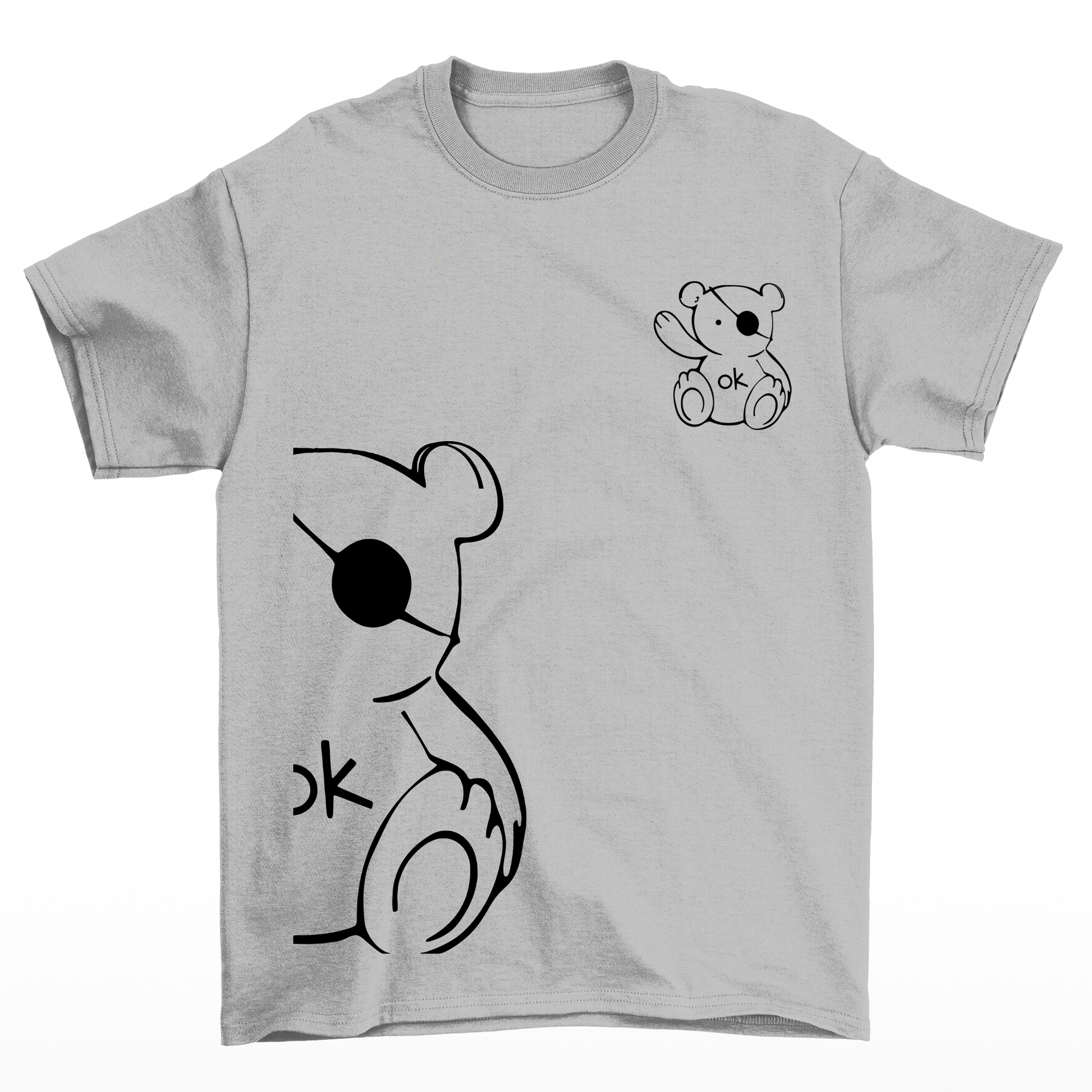 Camiseta Básica Feminina cinza com Estampa Ursinho Acenando - Cinza