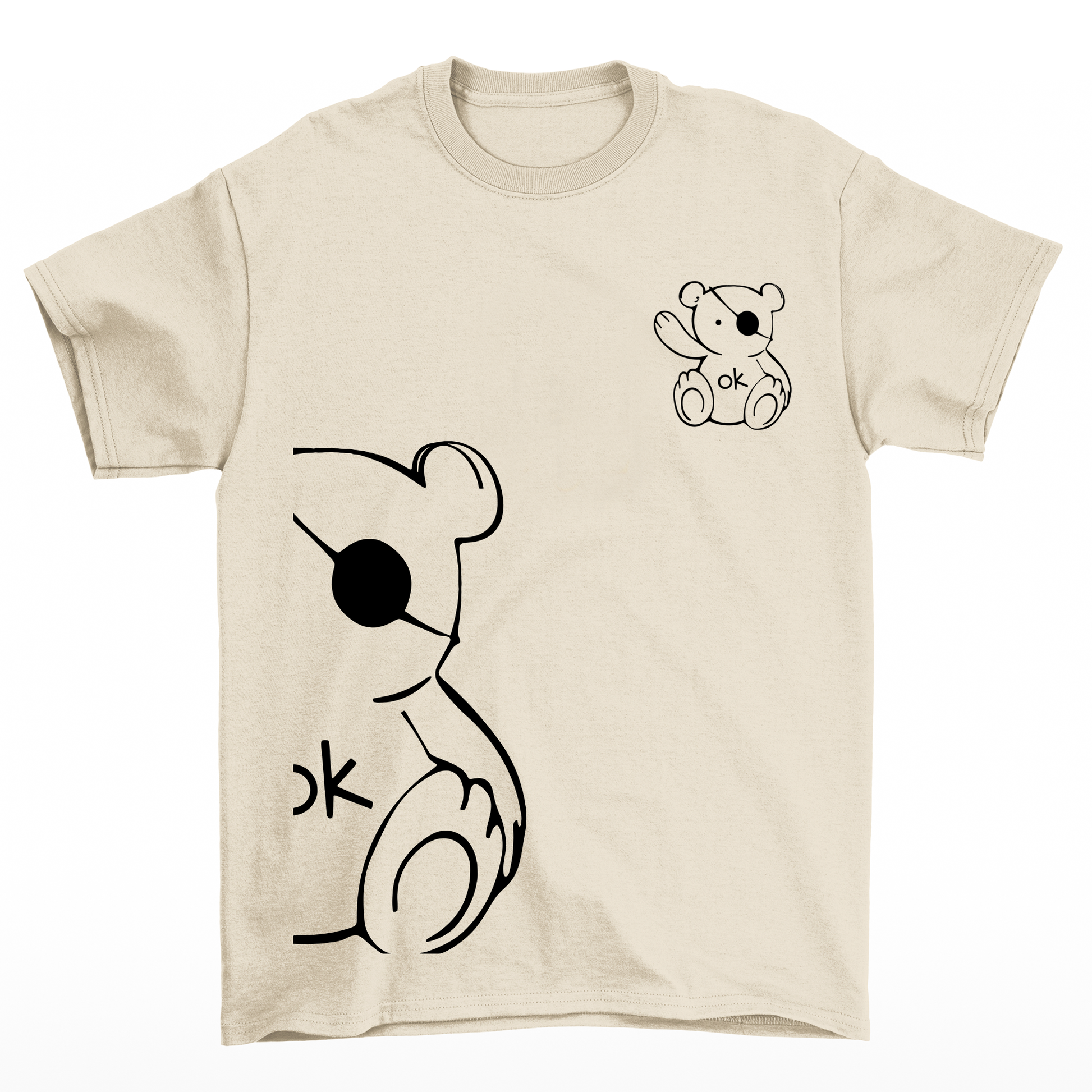 Camiseta Básica Feminina pérola com Estampa Ursinho Acenando - Pérola