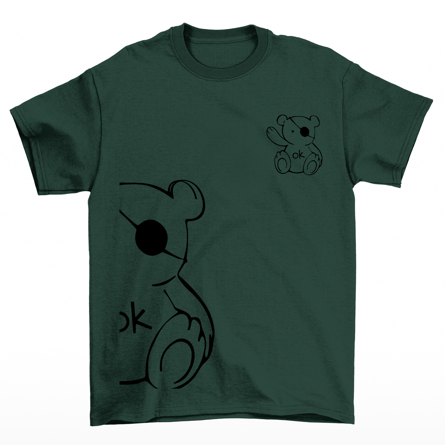 Camiseta Básica Feminina verde Com Estampa Ursinho Acenando - Verde