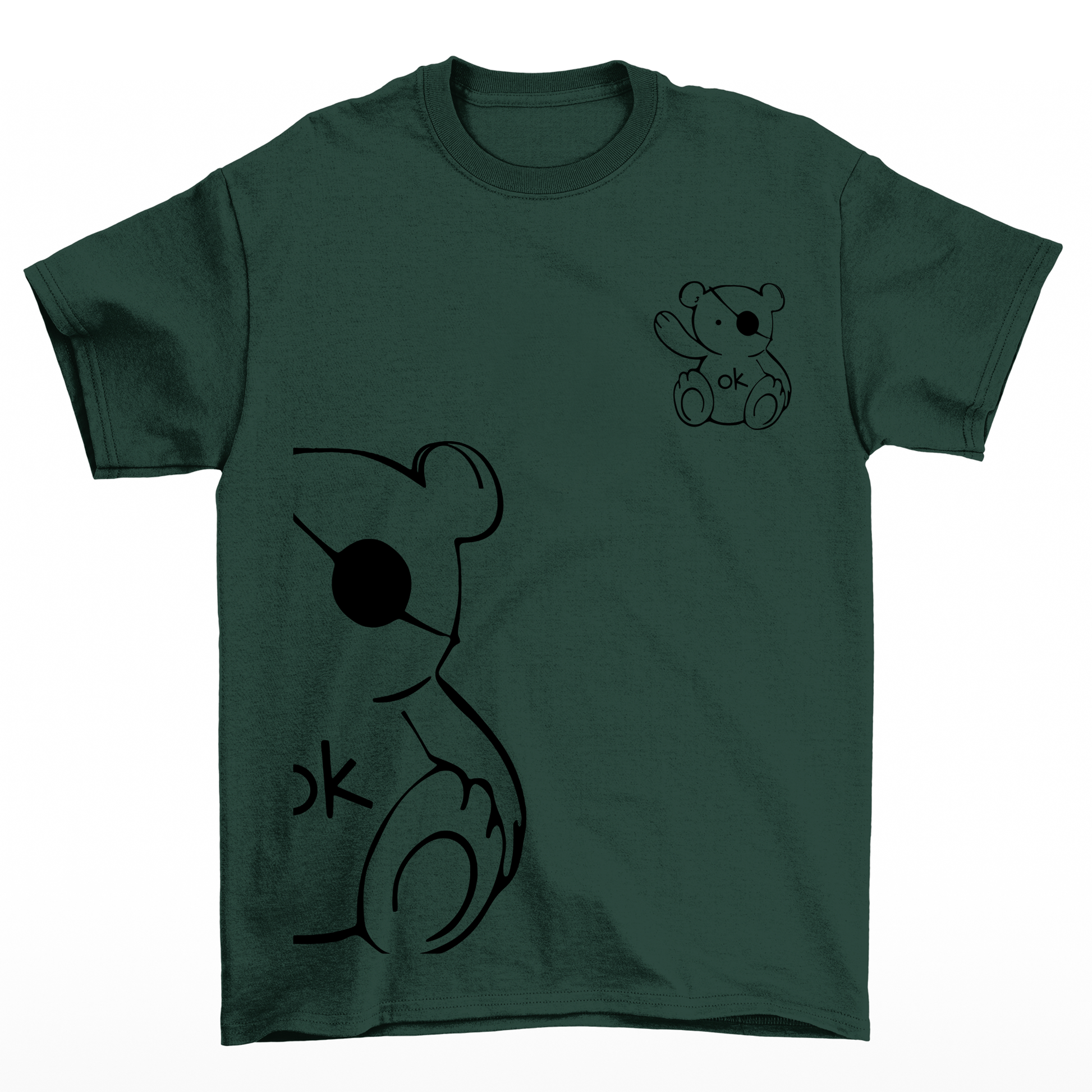 Camiseta Básica Feminina verde Com Estampa Ursinho Acenando - Verde