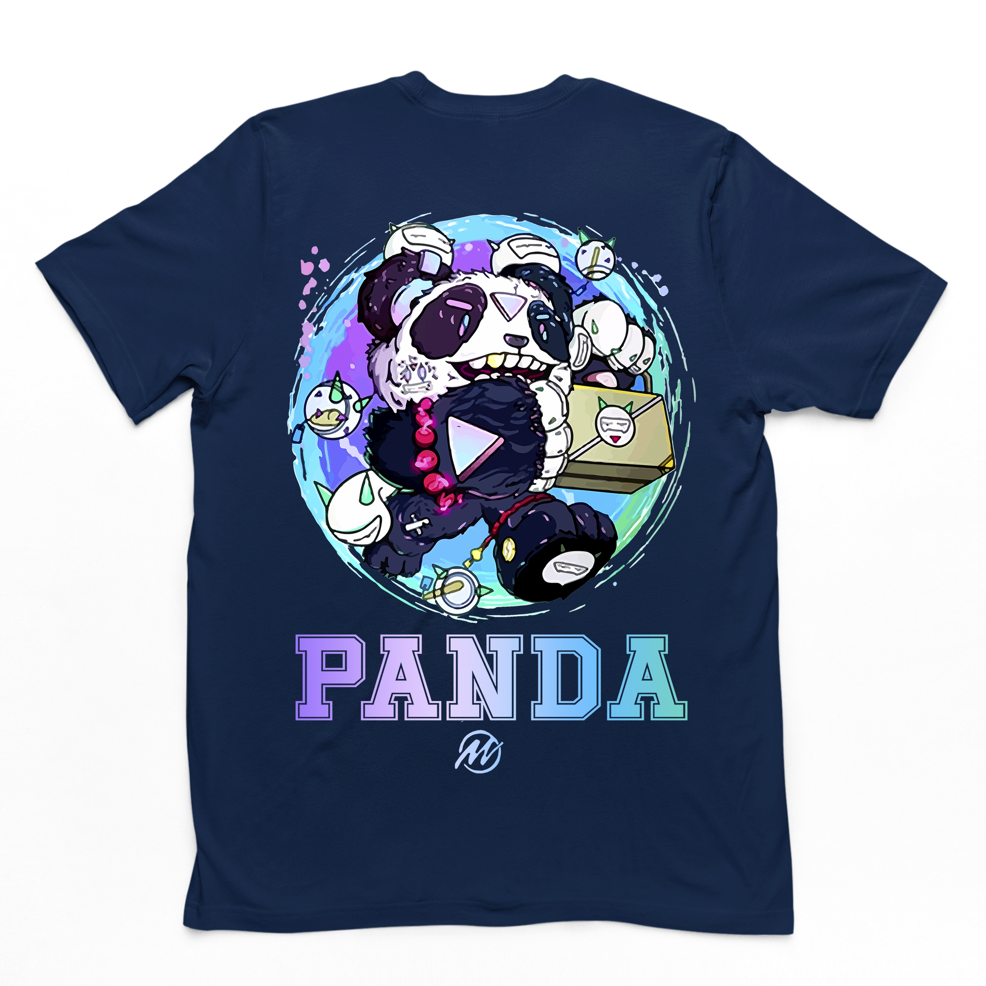 camiseta básica com estampa panda mecanico - Azul Marinho