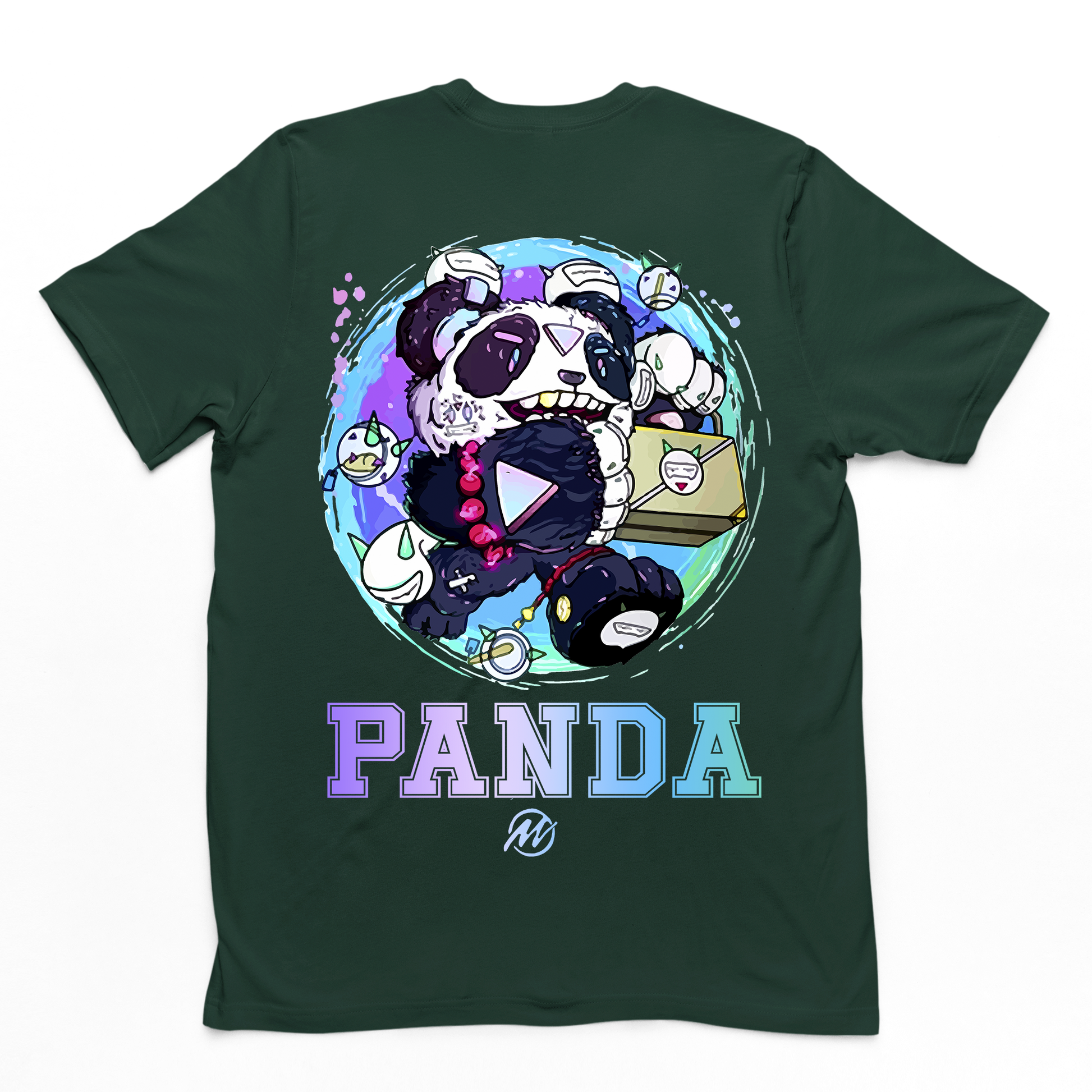 Camiseta básica com estampa panda mecanico - Verde
