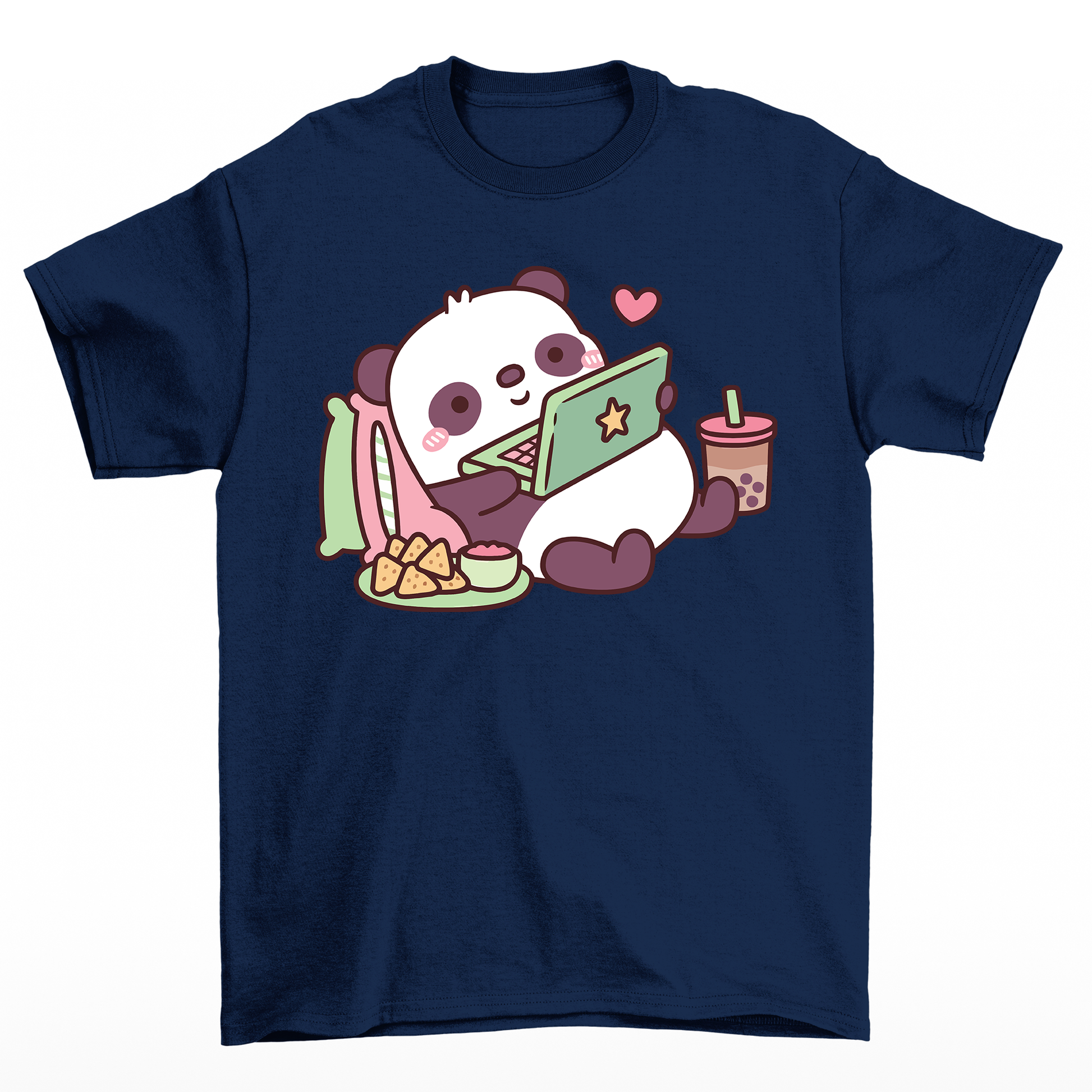 Camiseta básica com estampa panda preguiçoso - Azul Marinho 