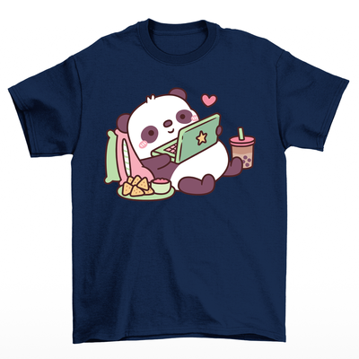 Camiseta básica com estampa panda preguiçoso - Azul Marinho 