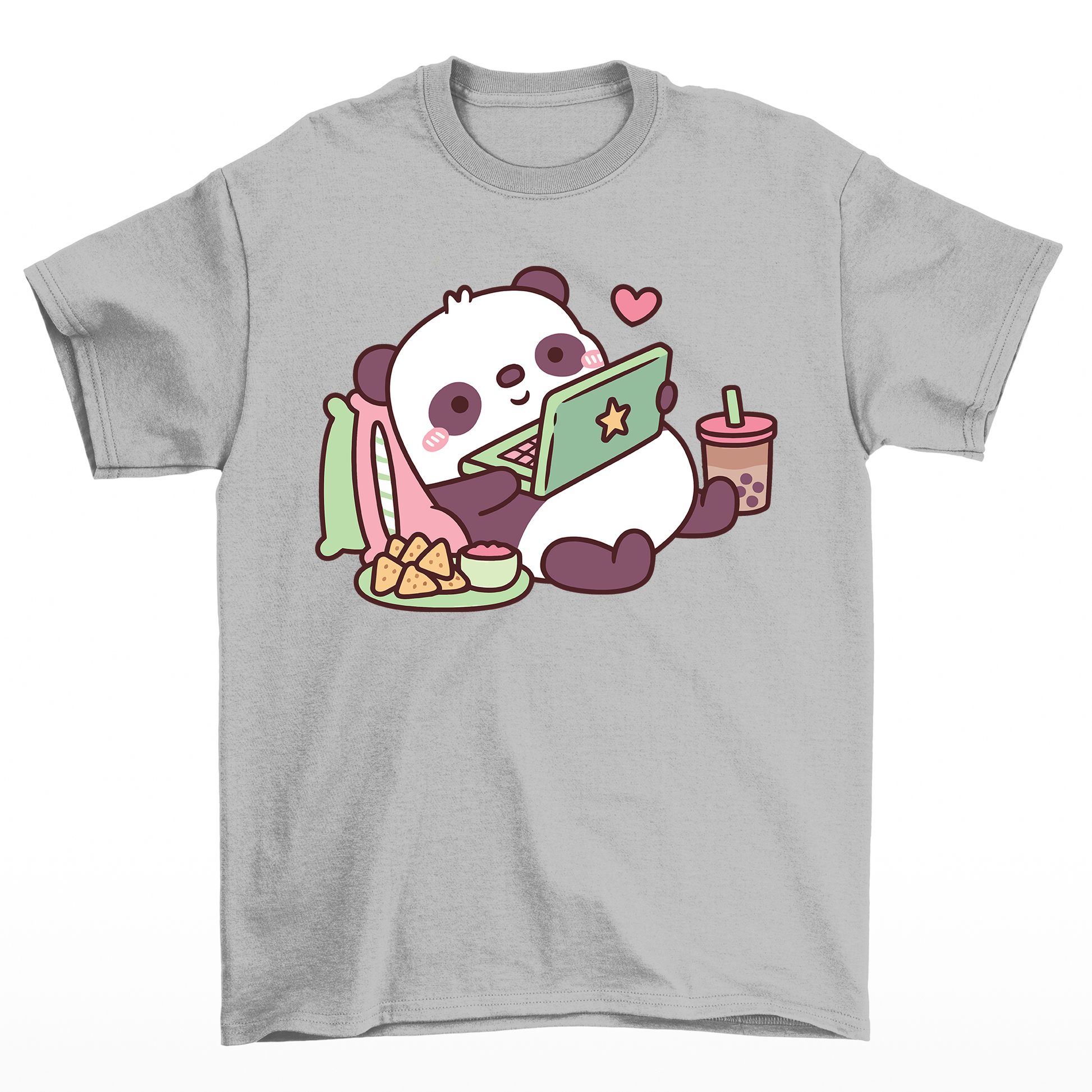 Camiseta básica com estampa panda preguiçoso - Cinza