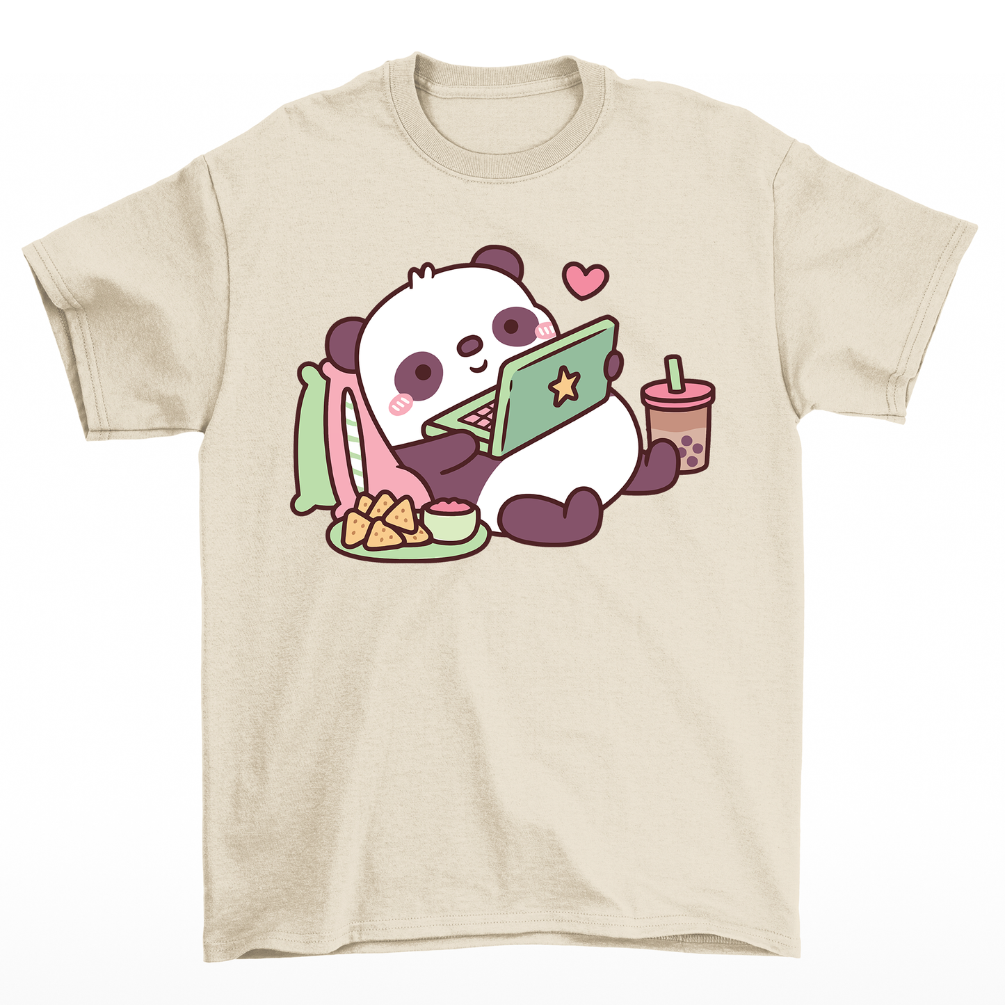 Camiseta básica com estampa panda preguiçoso - Pérola