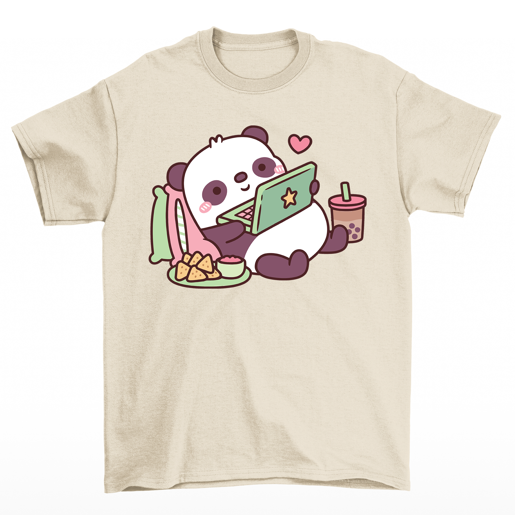 Camiseta básica com estampa panda preguiçoso - Pérola