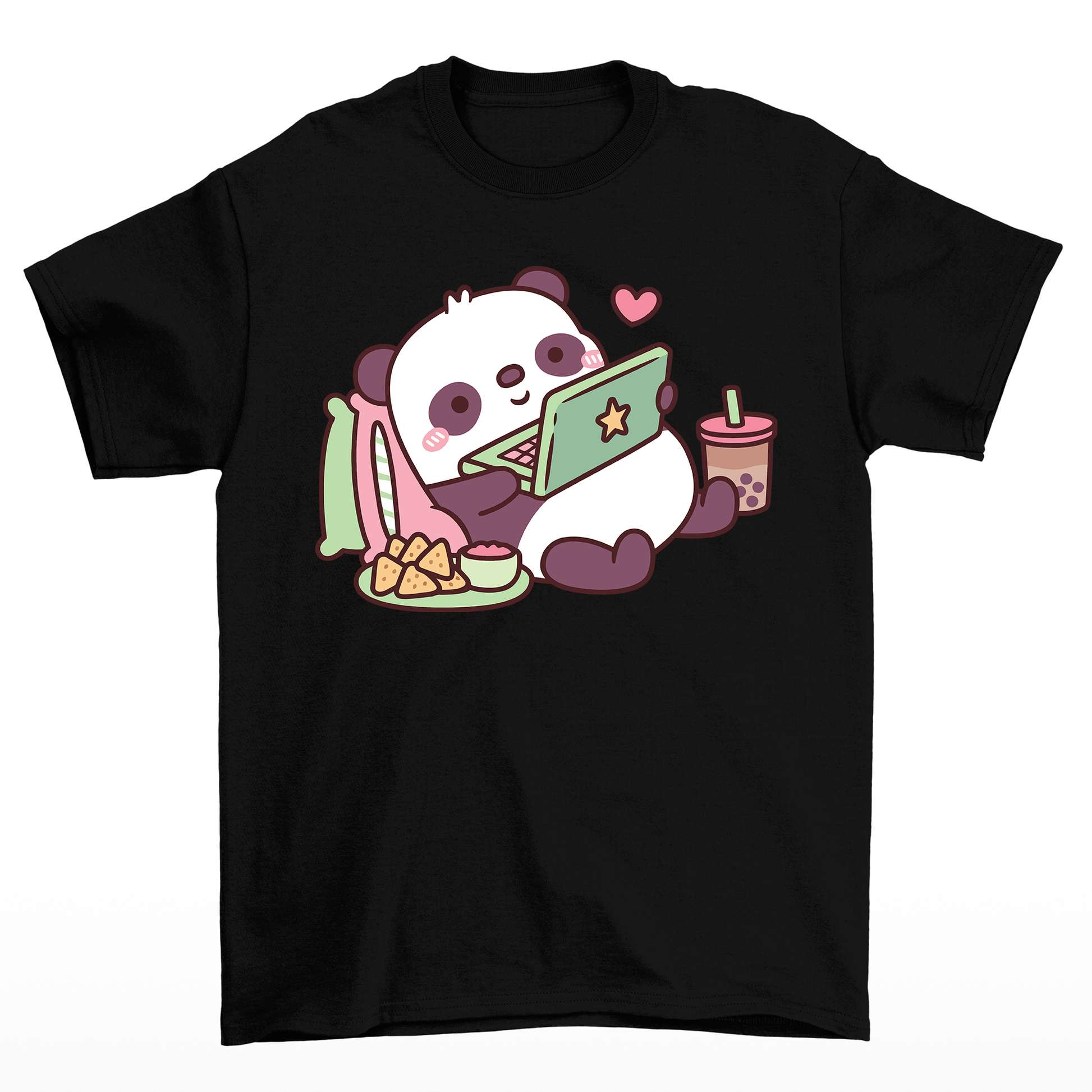 Camiseta básica com estampa panda preguiçoso - Preto