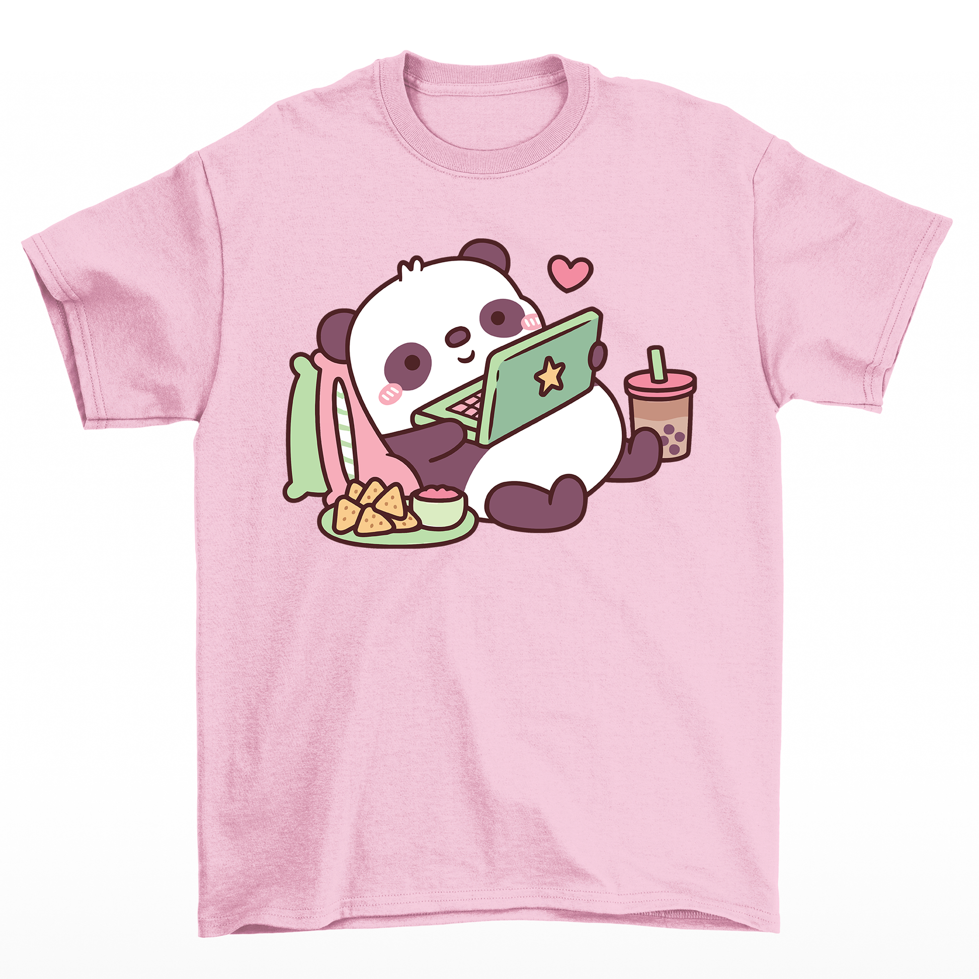 Camiseta básica com estampa panda preguiçoso -Rosa Bebê